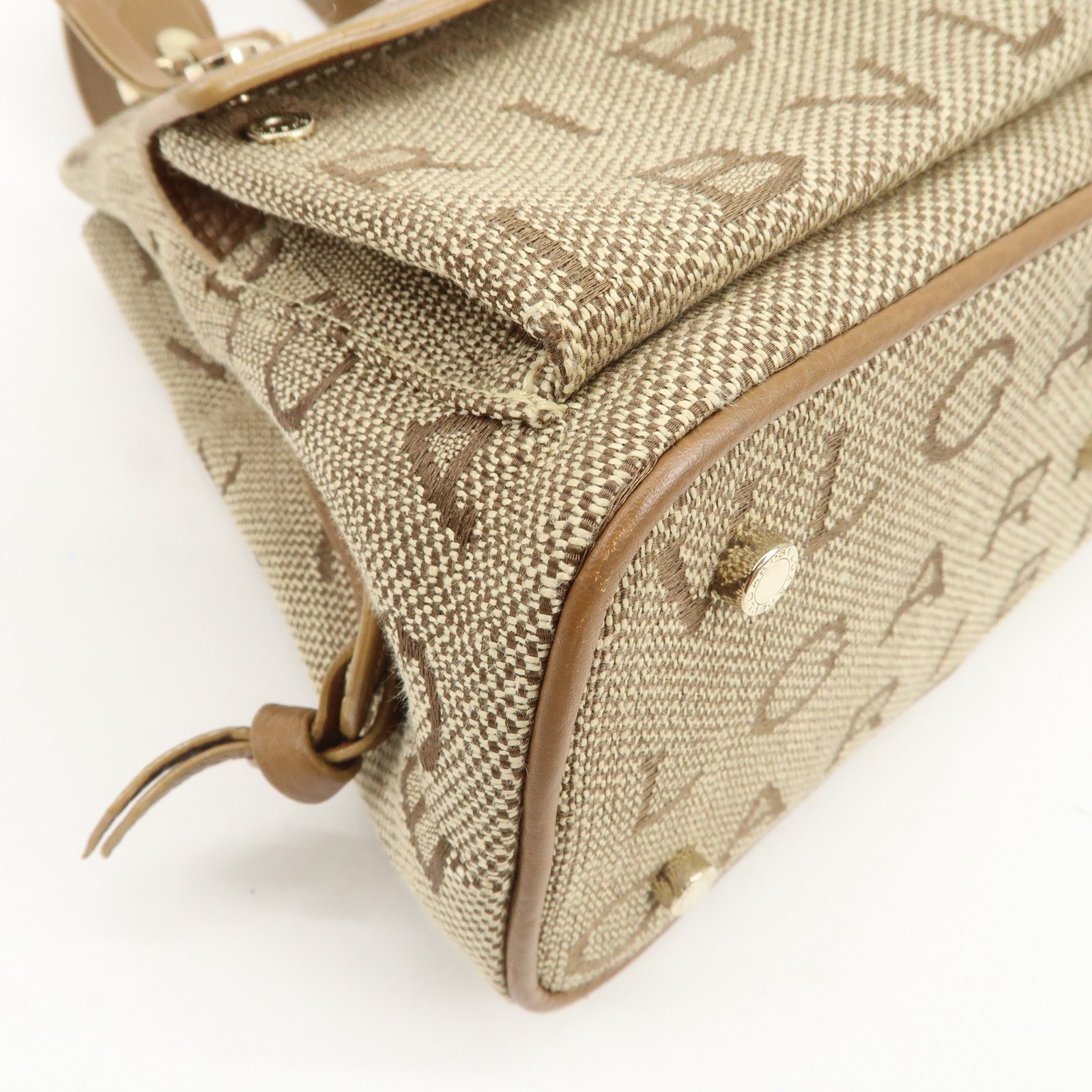 BVLGARI Logo Mania Canvas Leather Hand Bag Light Brown Authentic Used F/S