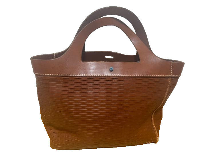 HENRY CUIR Brown Leather Hand Bag Rare Antique Beads Used Good condition Japan