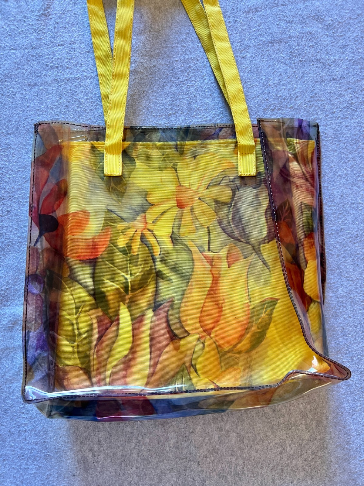Preston & York Clear Vinyl Tote Bag Yellow Floral Made in Italy Jelly Beach Bag