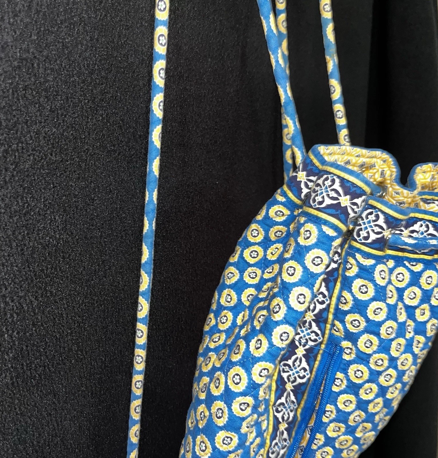 Vera Bradley Quilted Blue Yellow Geometric Design Sling Backpack