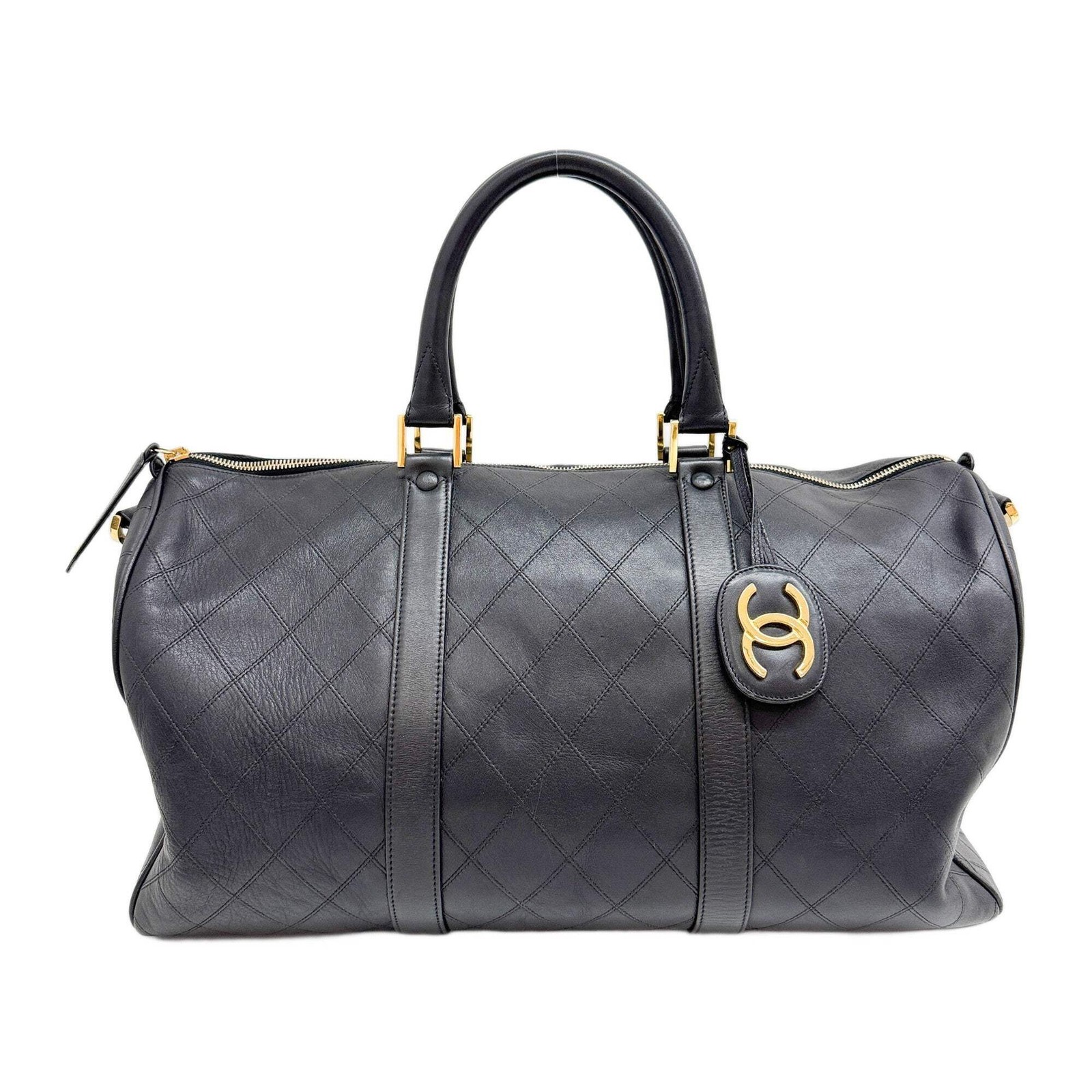 CHANEL Boston 1991-1994 Matelasse Black Leather Two Way Bag