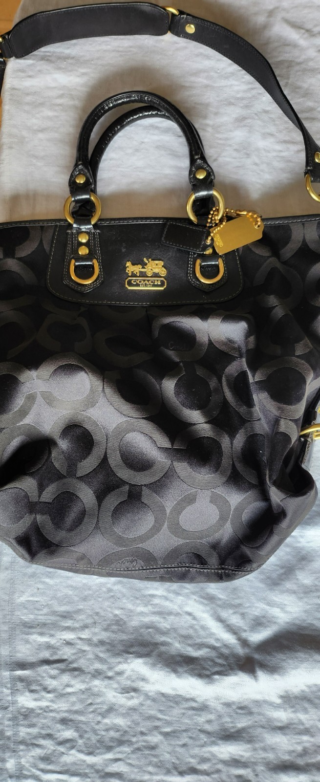 COACH #12963 Madison OP Art Signature Logo Julianna Satchel Handbag w Strap& Bag