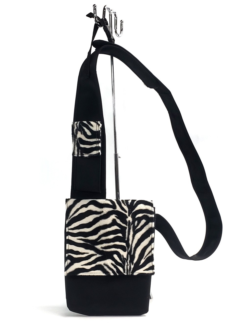Vintage Y2K Zebra Print Crossbody Bag Fuzzy Faux Fur Utility Messenger Purse NOS