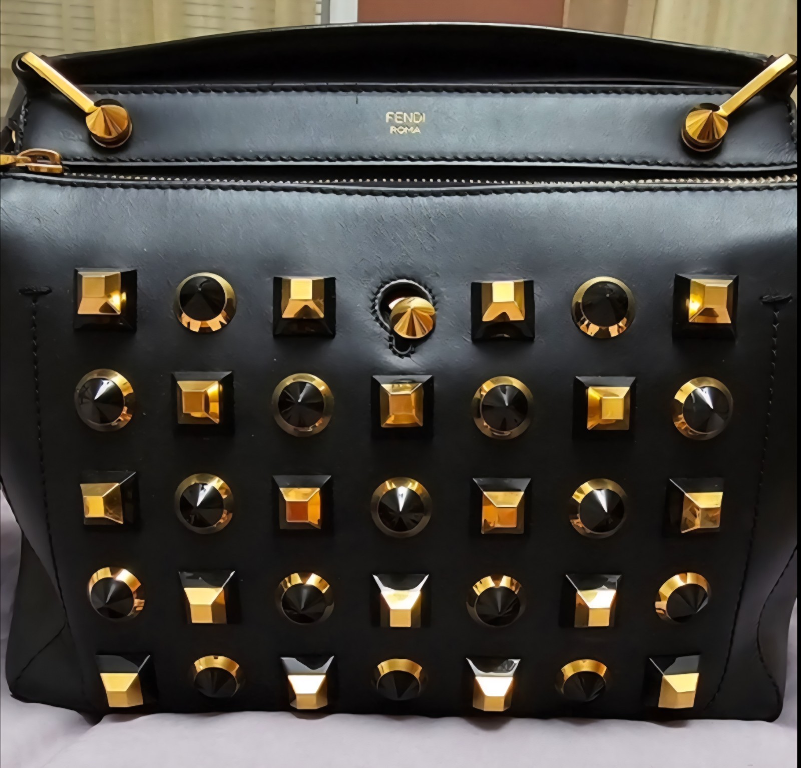 DotCom Convertible Satchel Studded Leather Medium Bag