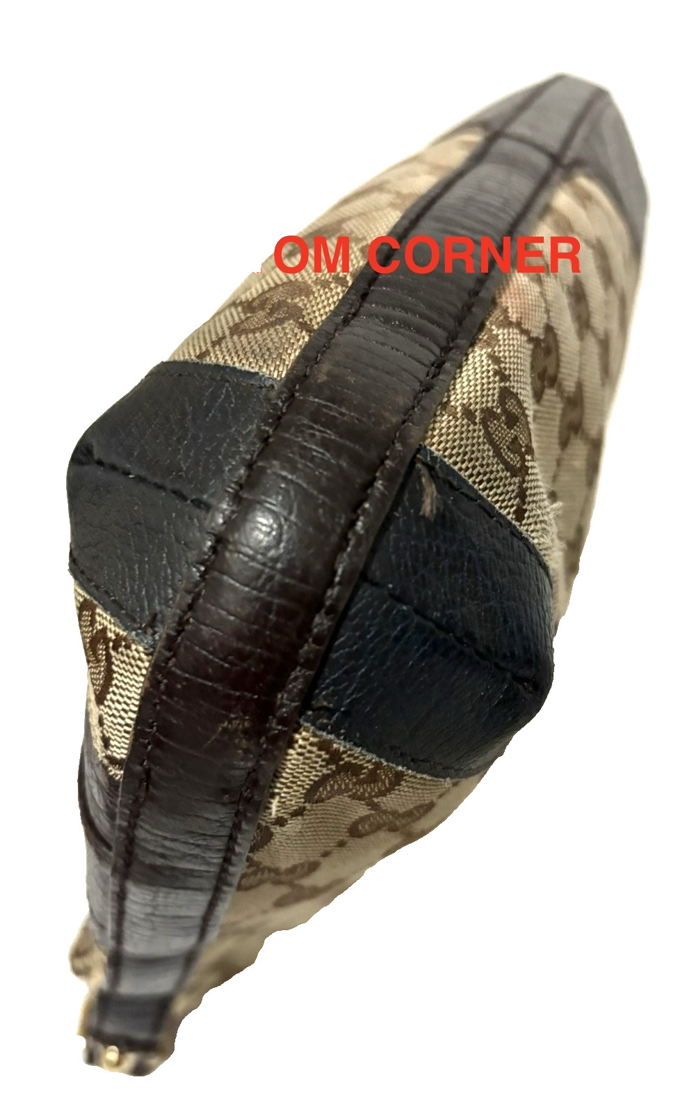 GUCCI HORSEBIT CANVAS W/ DARK BROWN LEATHER HOBO BAG WITH GREEN AND RED WEB