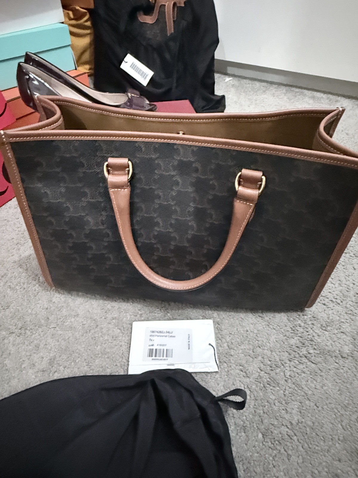 CELINE Mini Horizontal Cabas monogram canvas/leather tote detachable strap