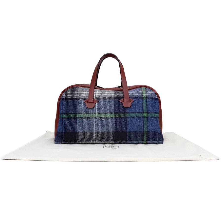 Hermes Gallop De Hermes 50 Top Handle Boston Bag Tweed Leather Blue Rouge Red 99