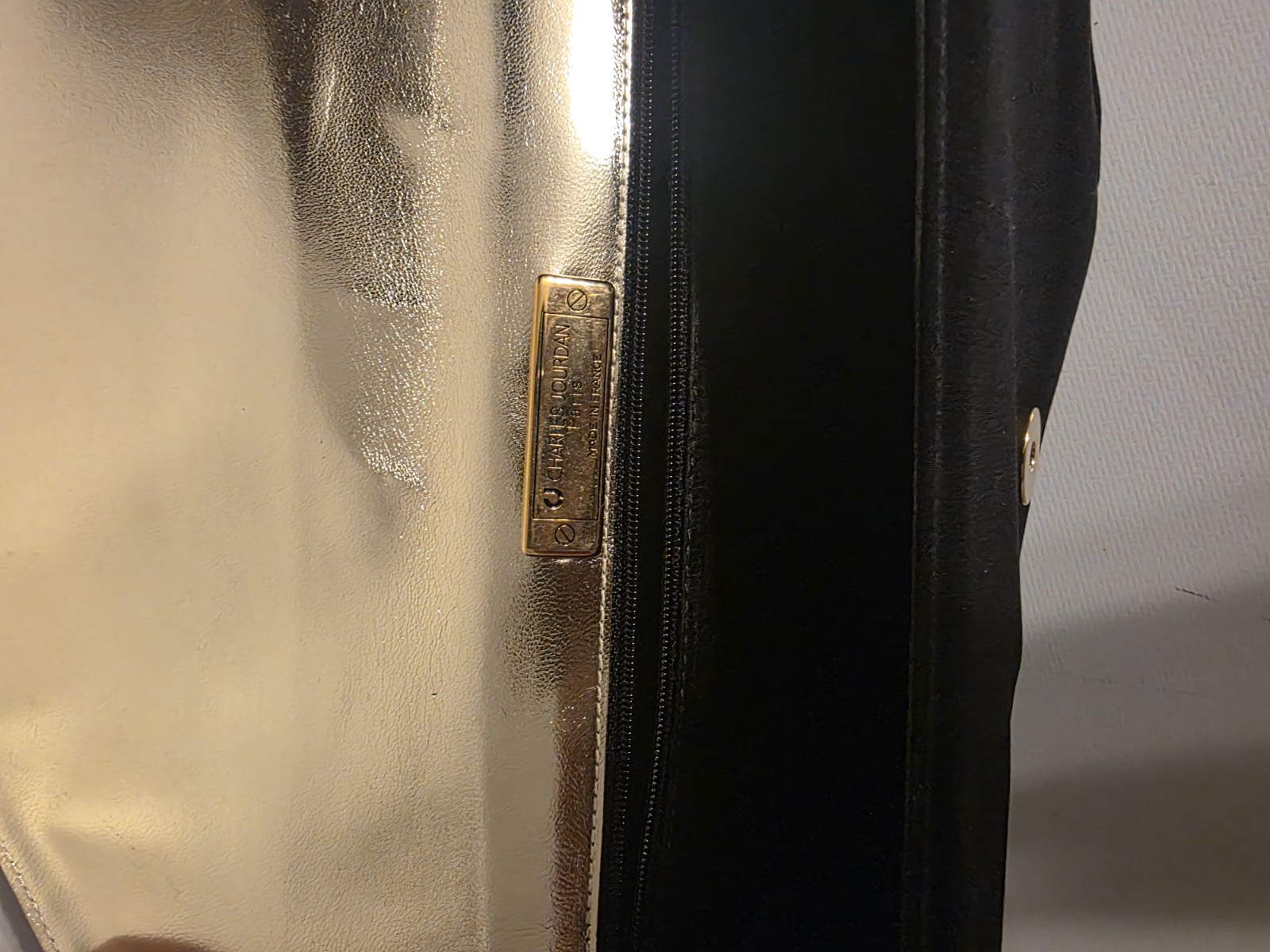 Charles Jourdan Black Triangle Clutch Crossbody Bag Gold Lining Magnetic Closure