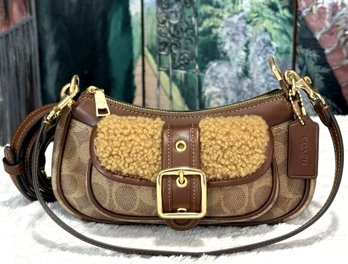 NWT Coach Ashton Mini Shoulder X-Body Bag w/Shearing CDB13 TAN BROWN Sig Leather