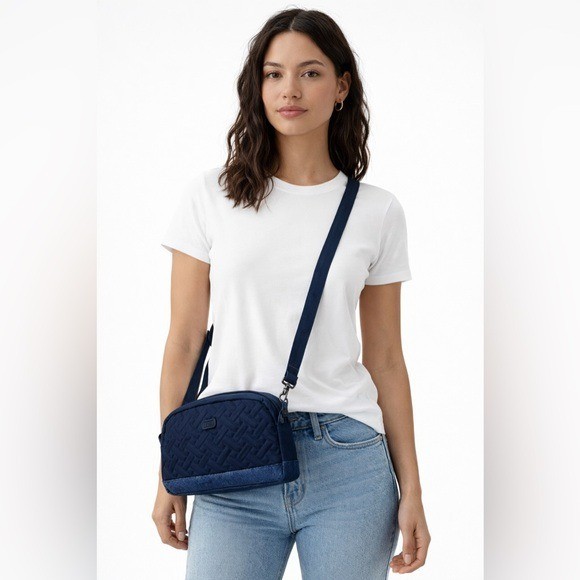 LUG RFID Punter Quilted Navy Blue & Glitter Crossbody Bag Adjustable Strap