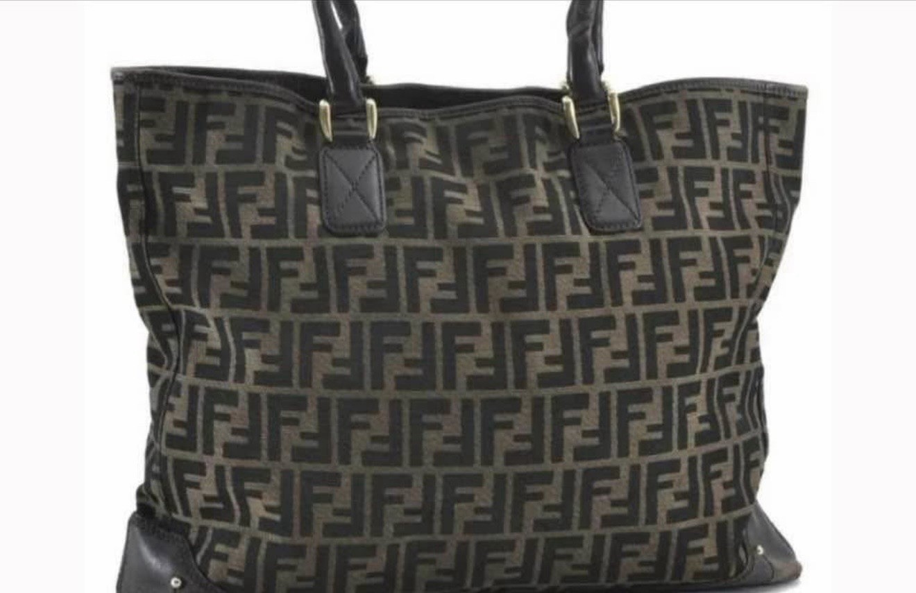 Fendi Zucca FF Monogram Tote Bag Brown/Black Double Handles Gold Hardware Wallet