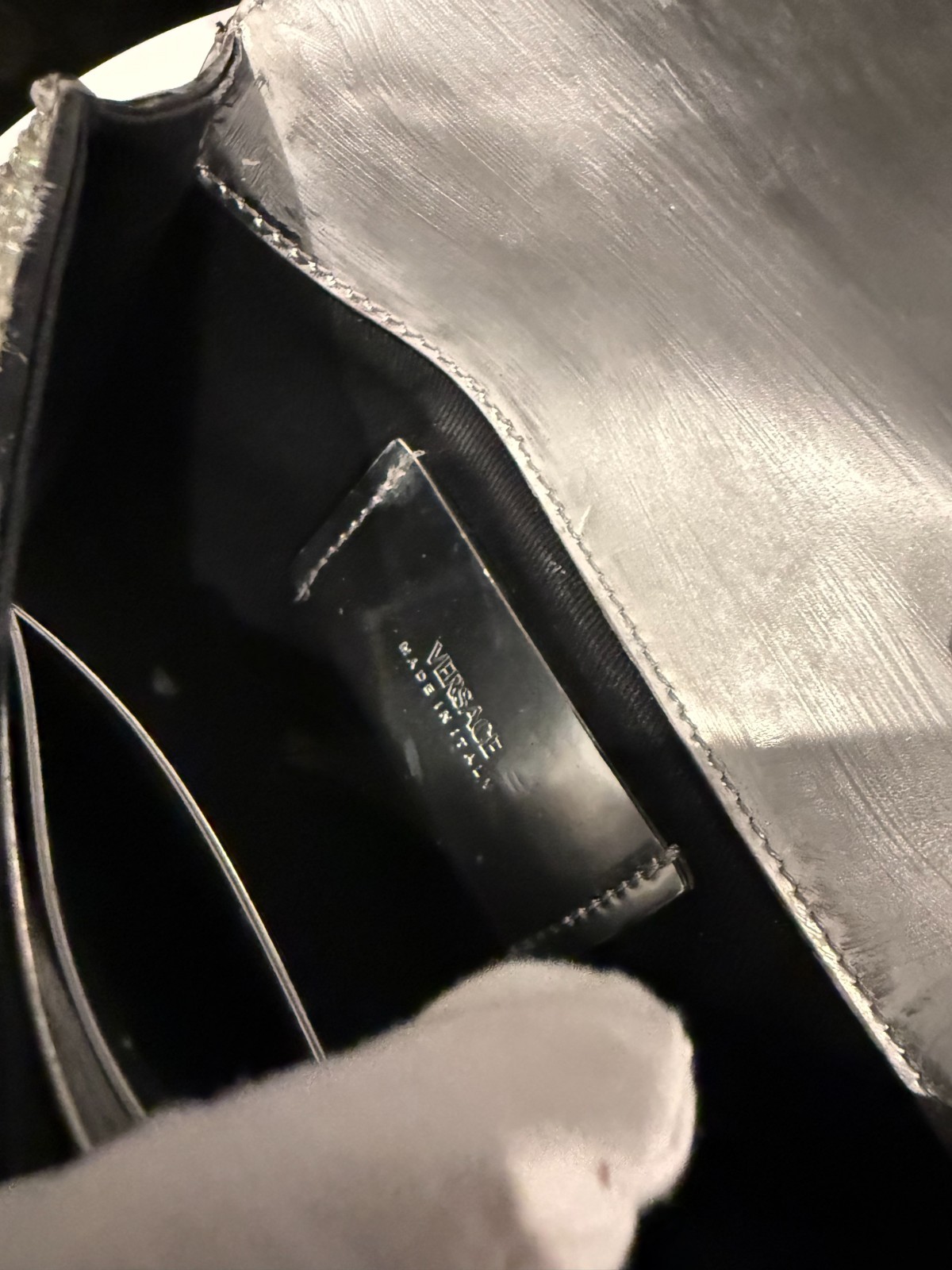 Authentic Versace La Medusa Crystal Mini Bag in silver with mixed metal hardware