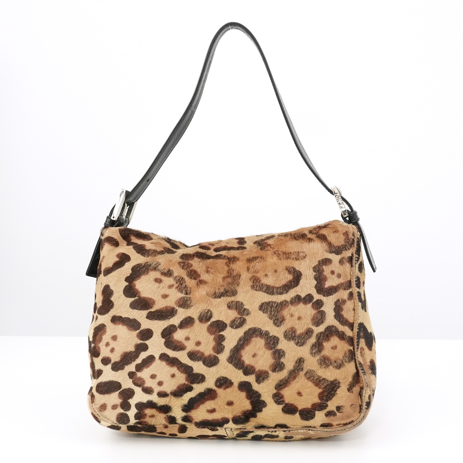 FENDI Pony Hair Mamma Baguette Shoulder Bag Leopard Pattern Auth #56895A
