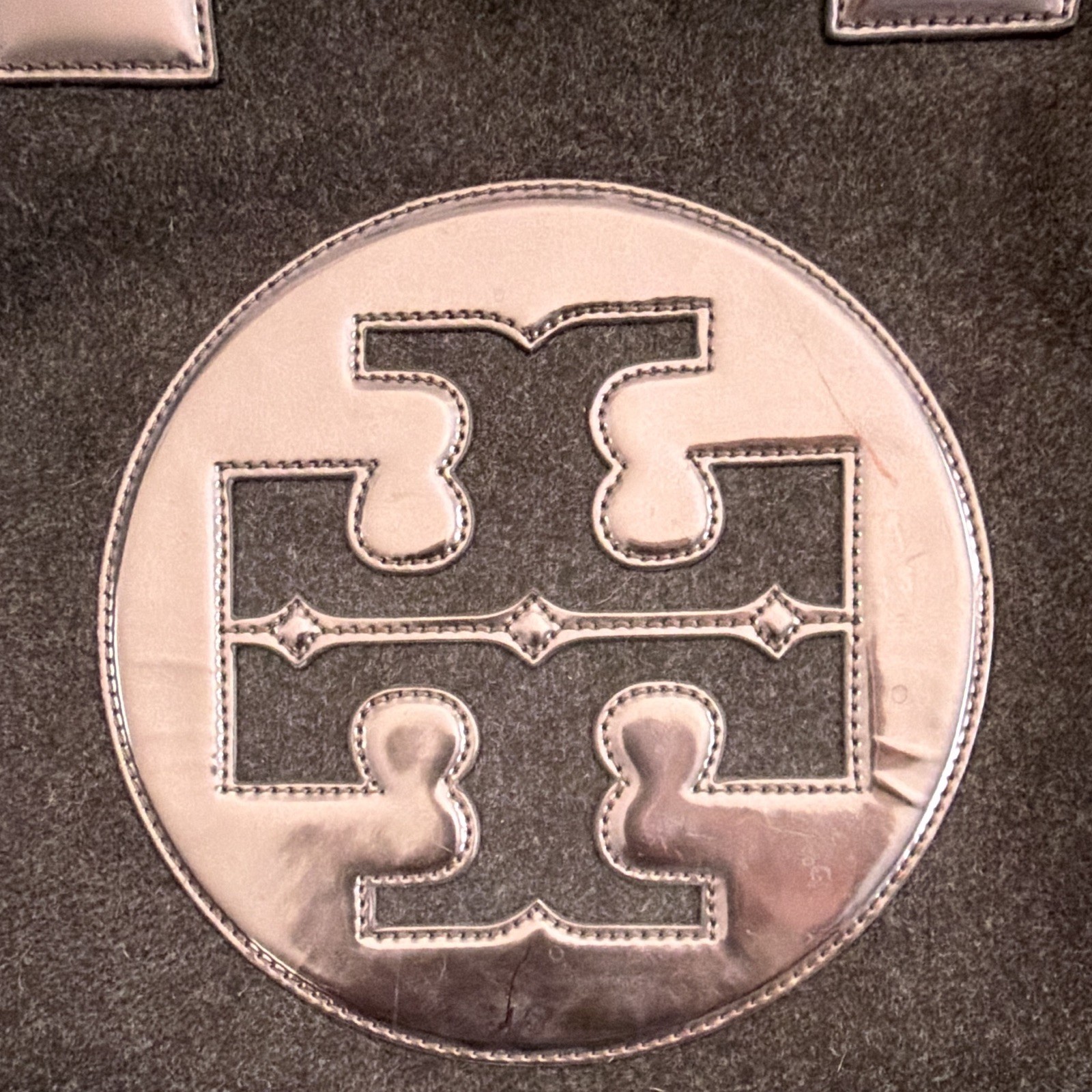 Tory Burch Grey Large Ella Tote Bag Metallic Logo Bronze