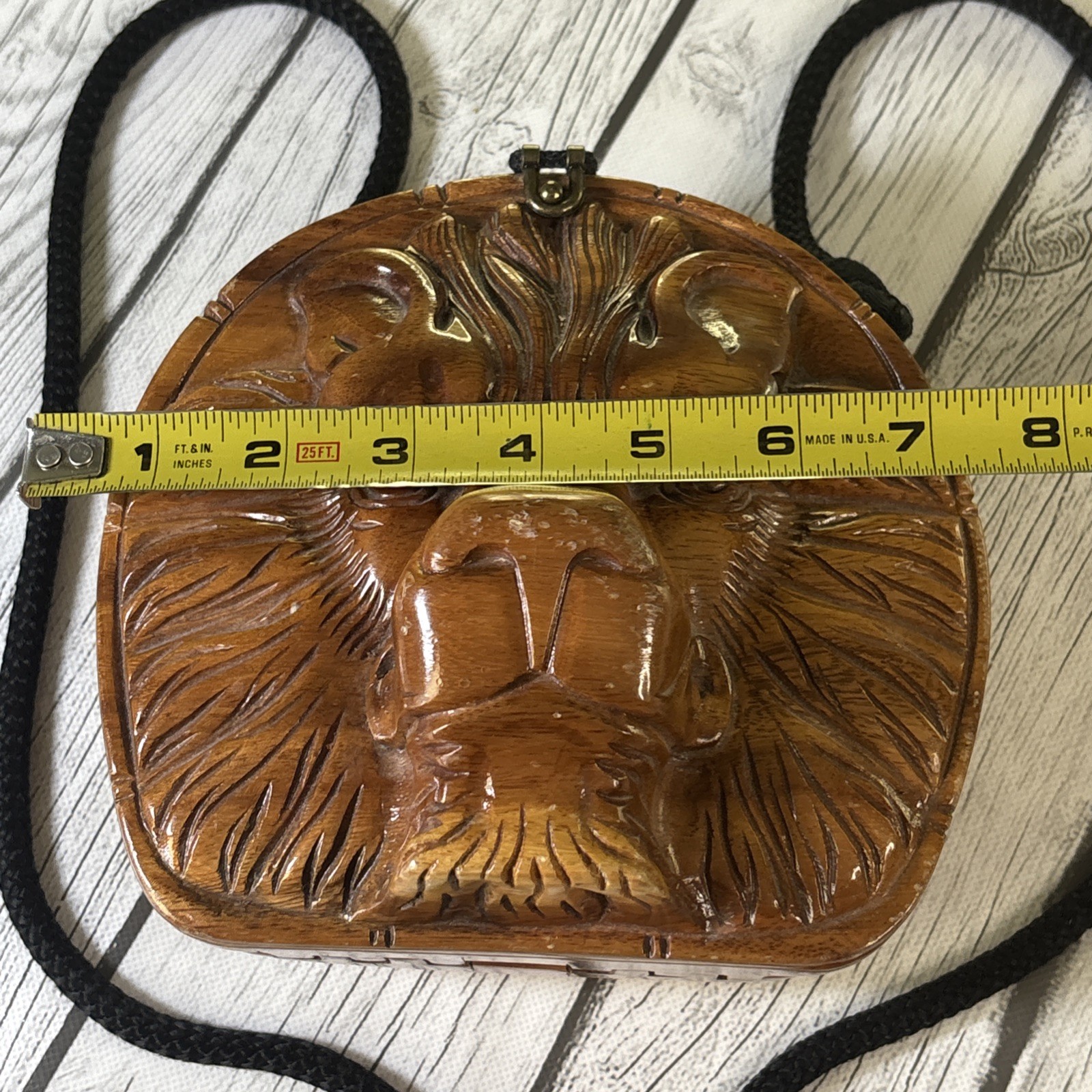 Timmy Woods Beverly Hills Hand-Carved Acacia Wood Lion Head Handbag.