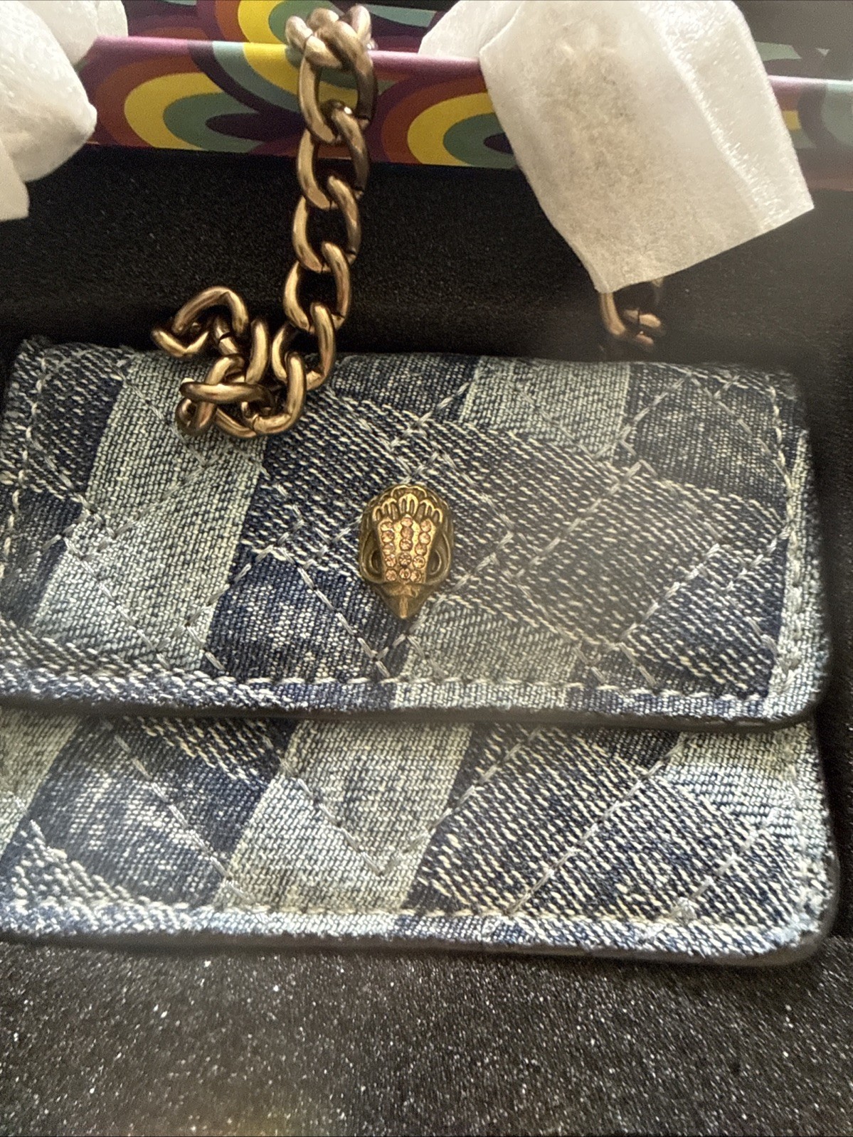 Kurt Geiger MINI Kensington Denim Crossbody Bag Antique Gold
