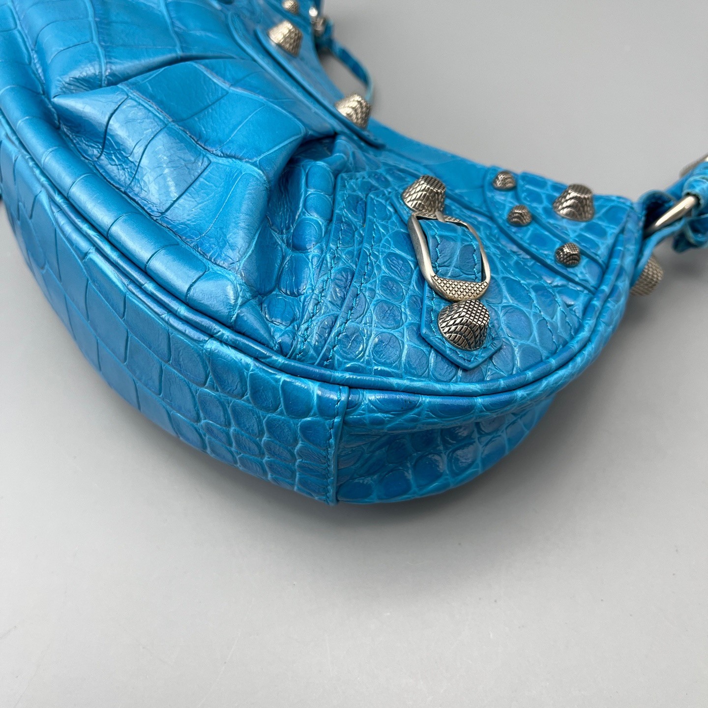 Balenciaga Le Cagole XS Studded Bright Blue Leather Shoulder Bag Y2K Authentic