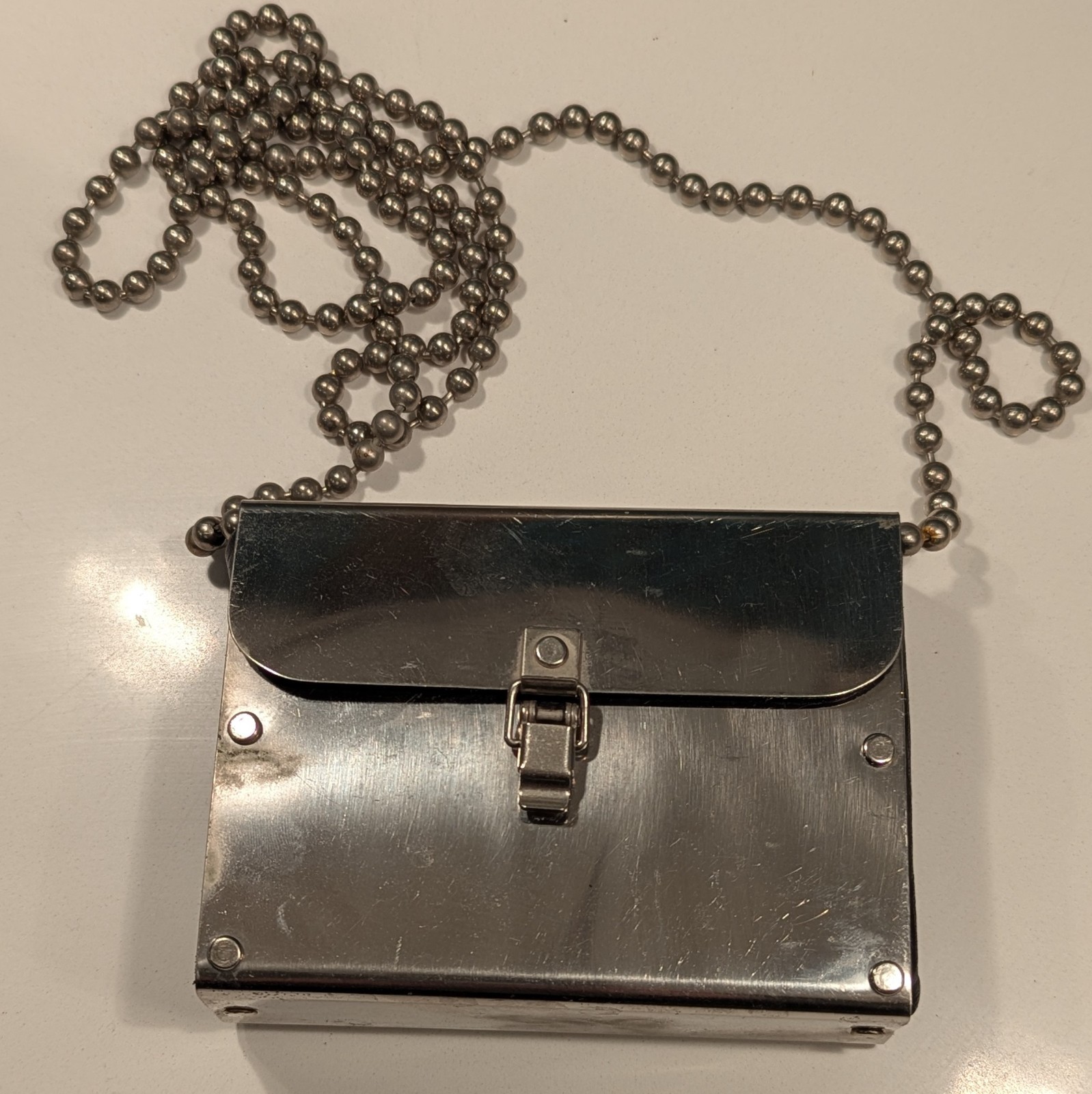 Wendy Stevens bag 1991 Crossbody Stainless Steel Drop Bag, Black Leather Artist