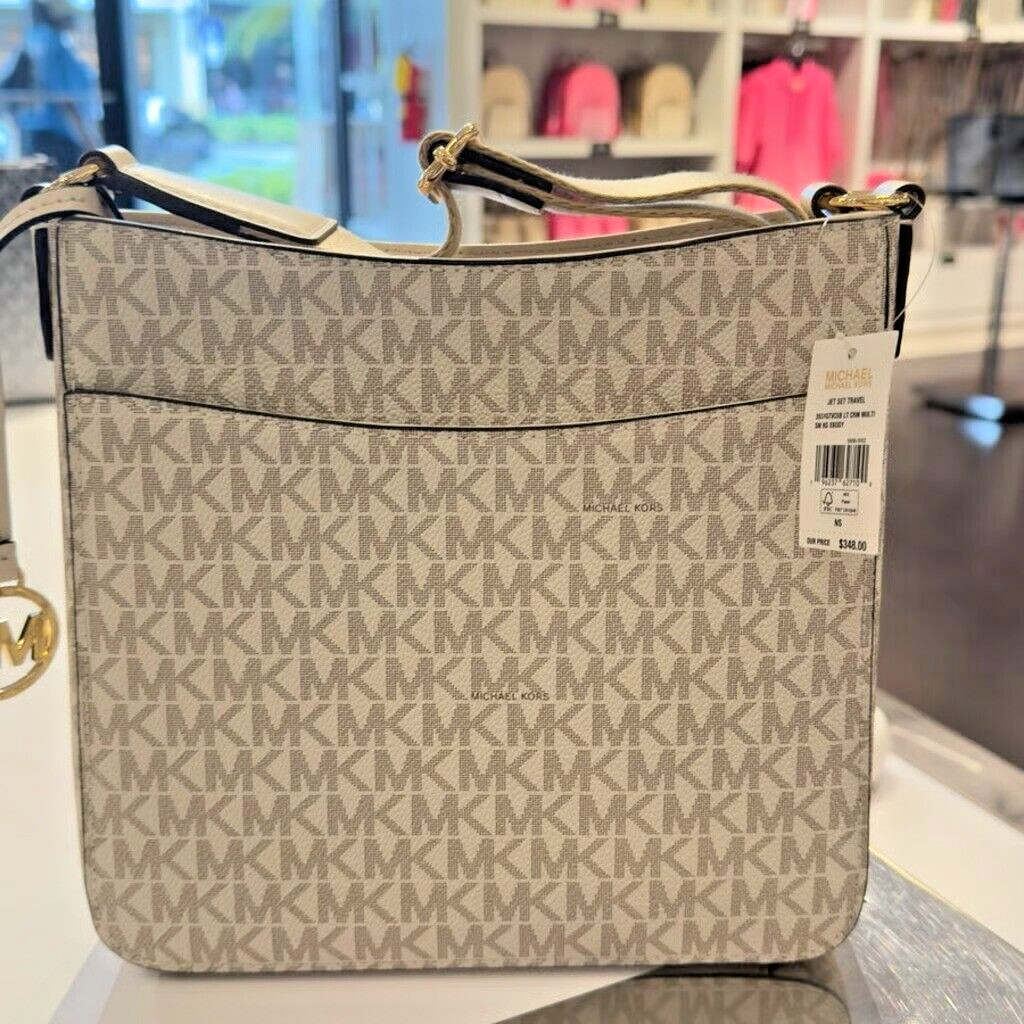 Michael Kors Jet Set Travel Small Women MK Logo Crossbody Bag(Light Cream Multi)