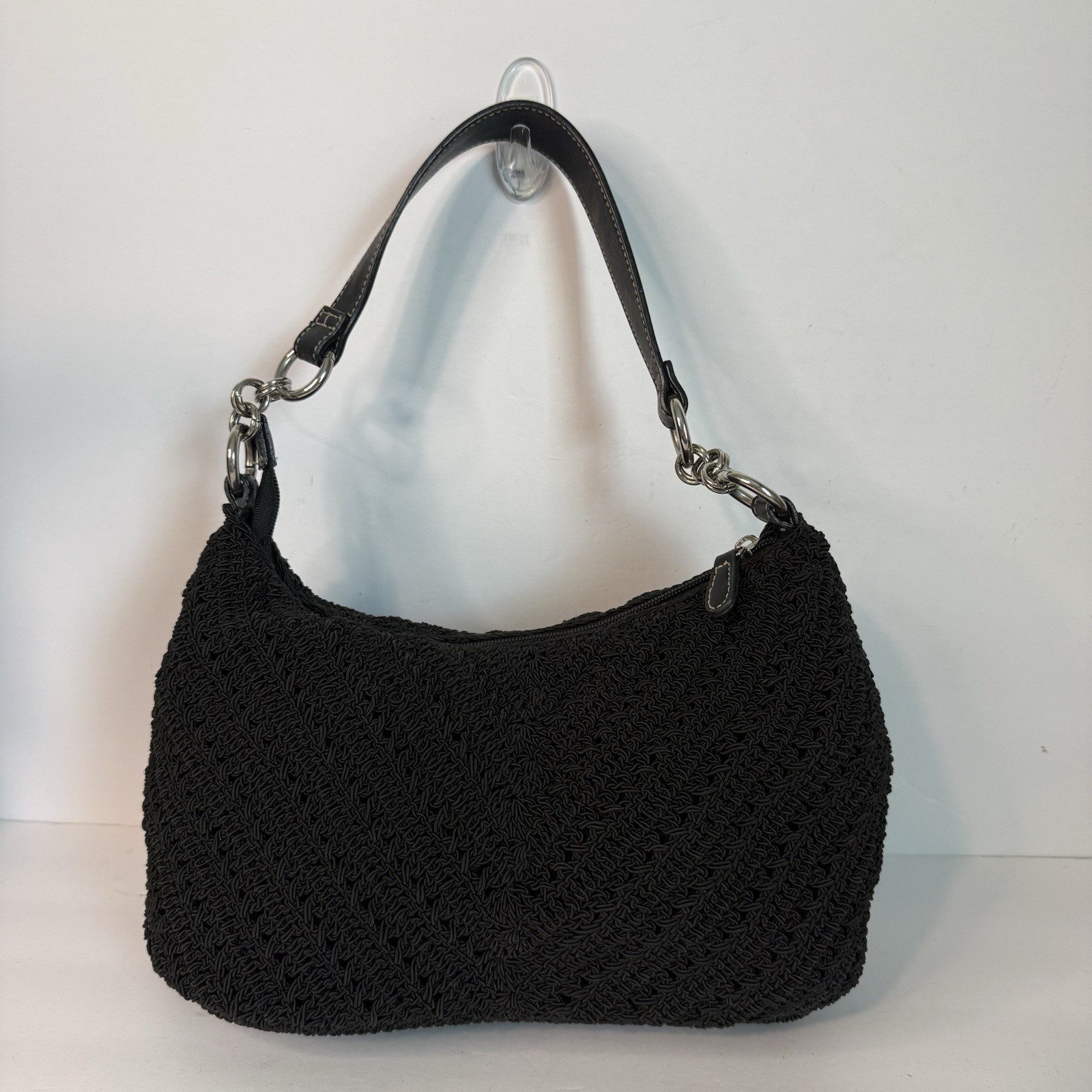 Amanda Smith Y2K vintage chevron sequin knit crochet shoulder Bag Black