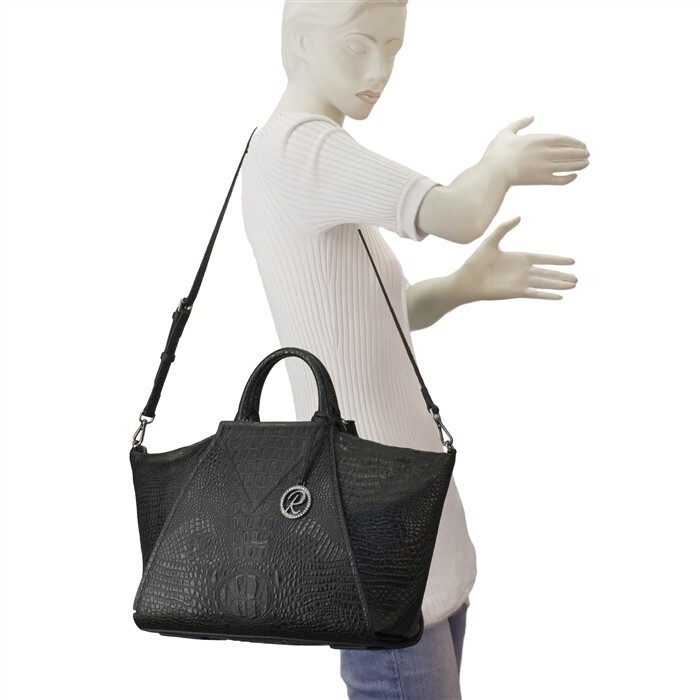 Raviani Satchel In Crocodile & Cowhide leather W-adjustable Shoulder Strap