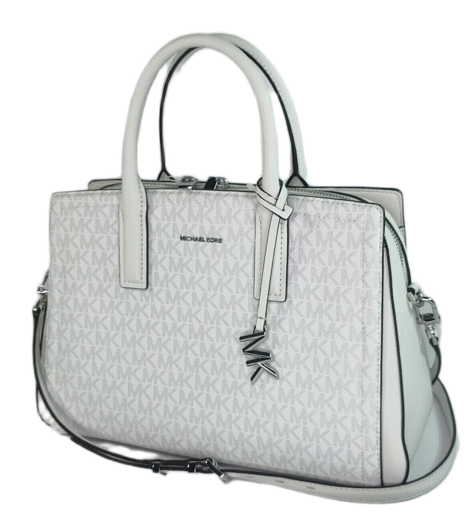 Michael Kors Laila Medium Leather Handbag/Crossbody Satchel – Ivory/White – NWT
