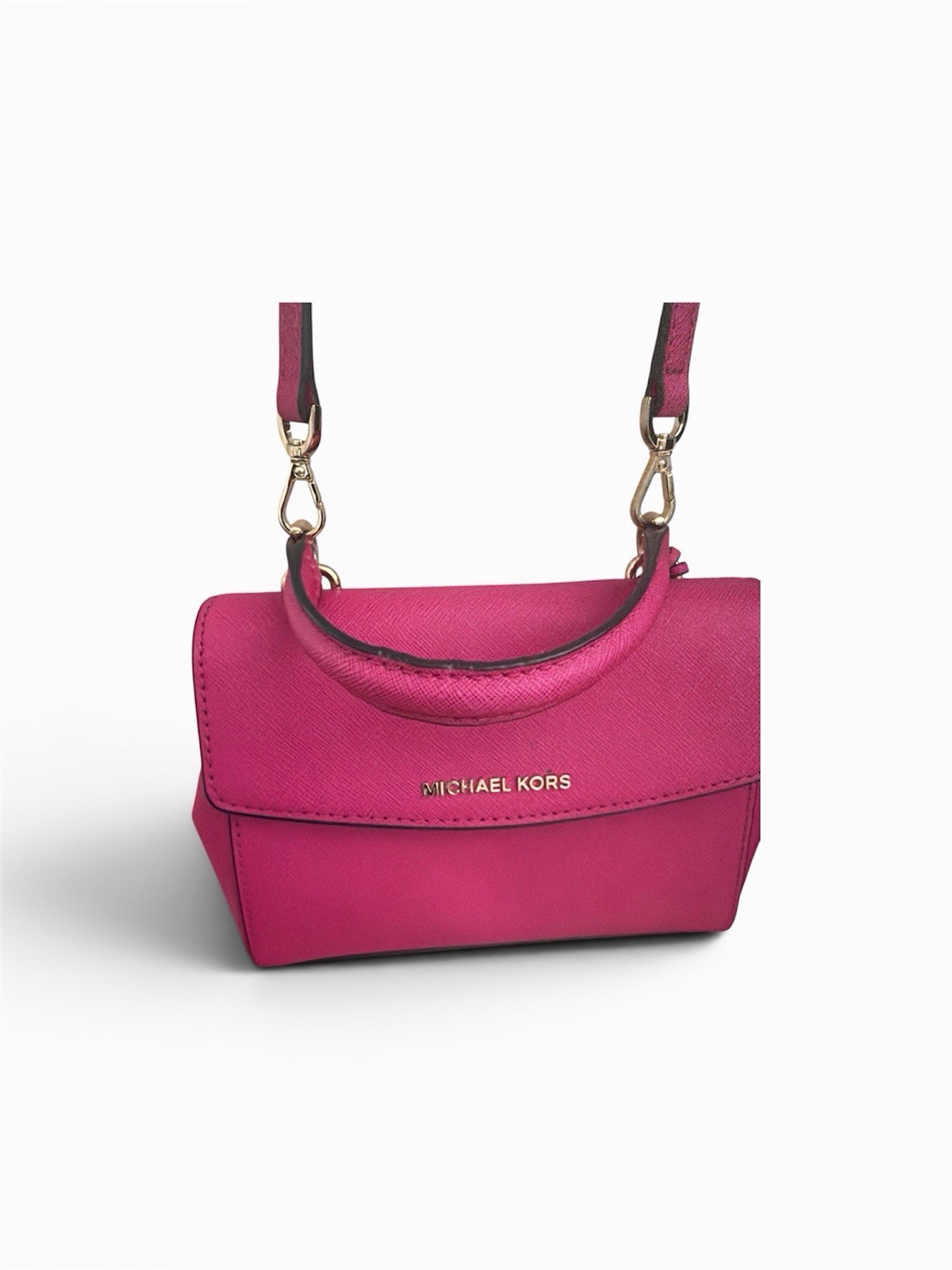 Michael Kors Pink Crossbody Bag Gold HW Logo Zip Snap Lined Detach Strap