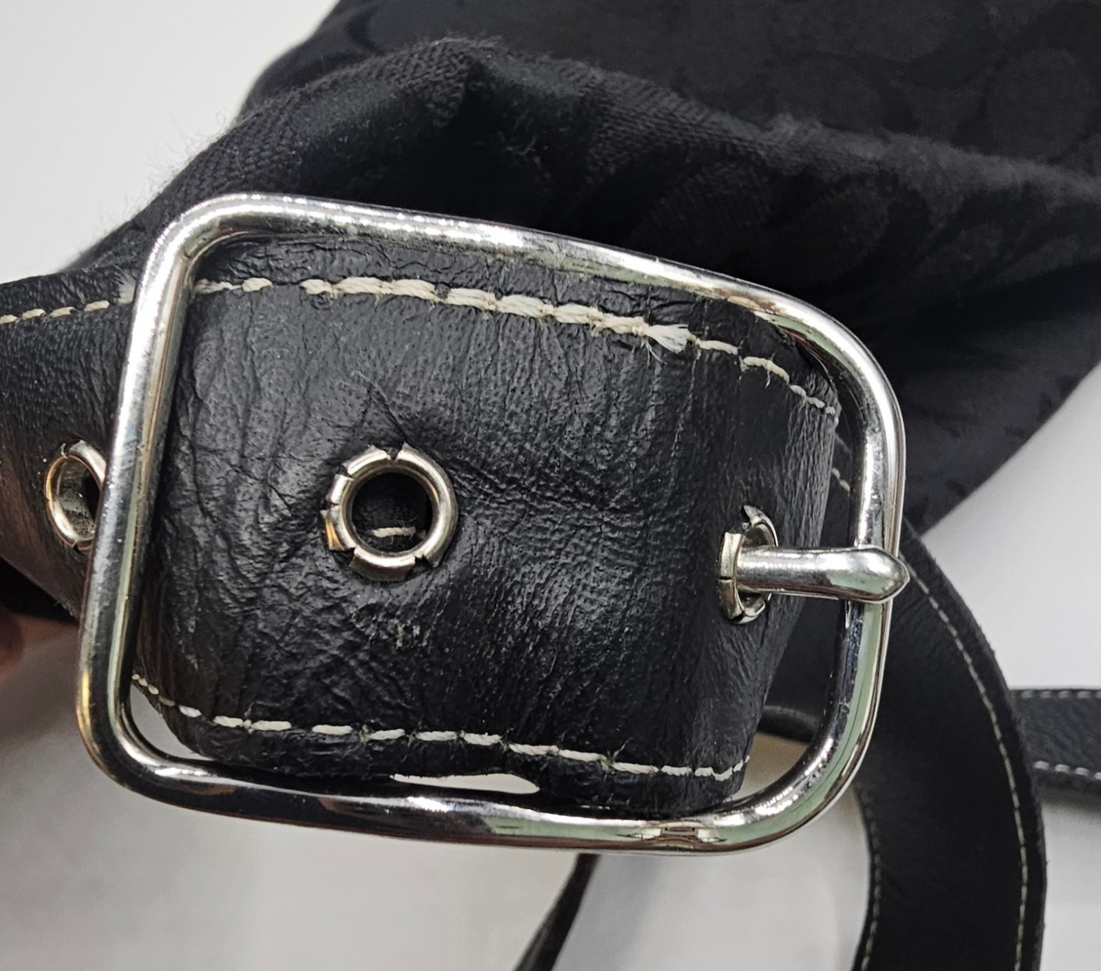 Coach Signature Black Jacquard Canvas Leather Trim Shoulder Hobo Bag F1024-05220