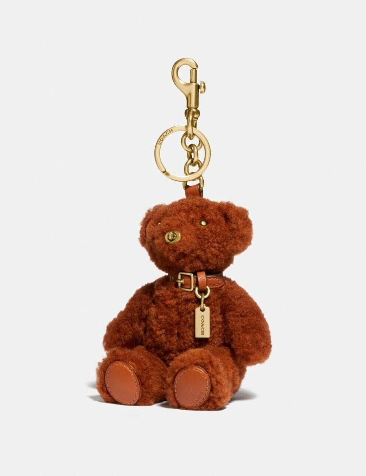 Coach Curly GINGER Gingy Shearling and Leather Teddy Bear Bag Charm ~V/RARE
