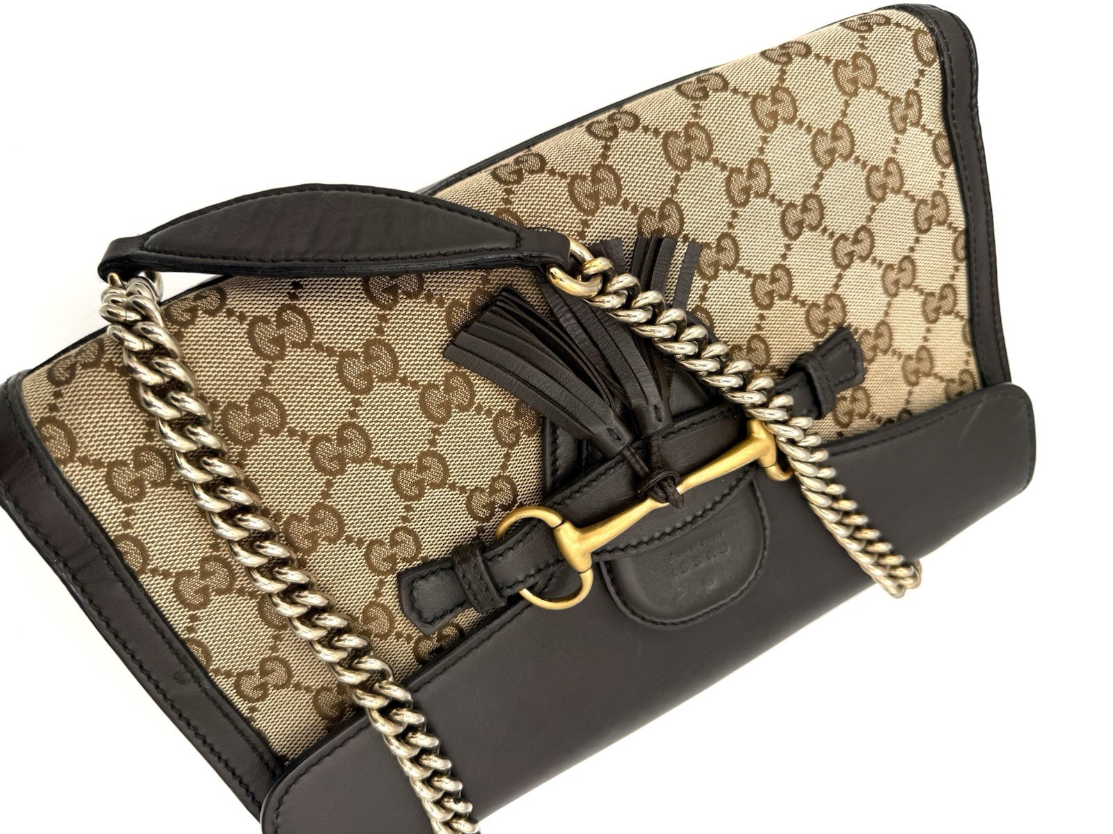 Gucci Brown GG Canvas and Leather Emily Bag