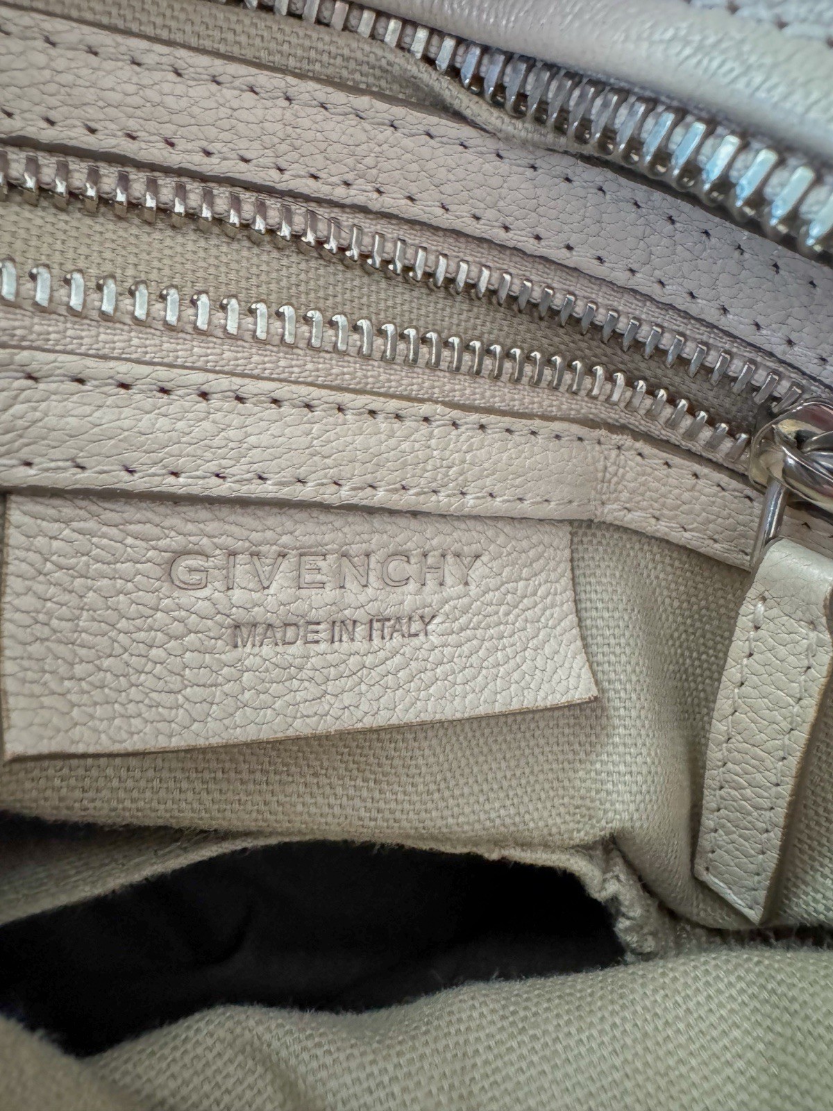 Givenchy Mini Pandora Beige Pebbled Leather Crossbody Satchel Made Italy