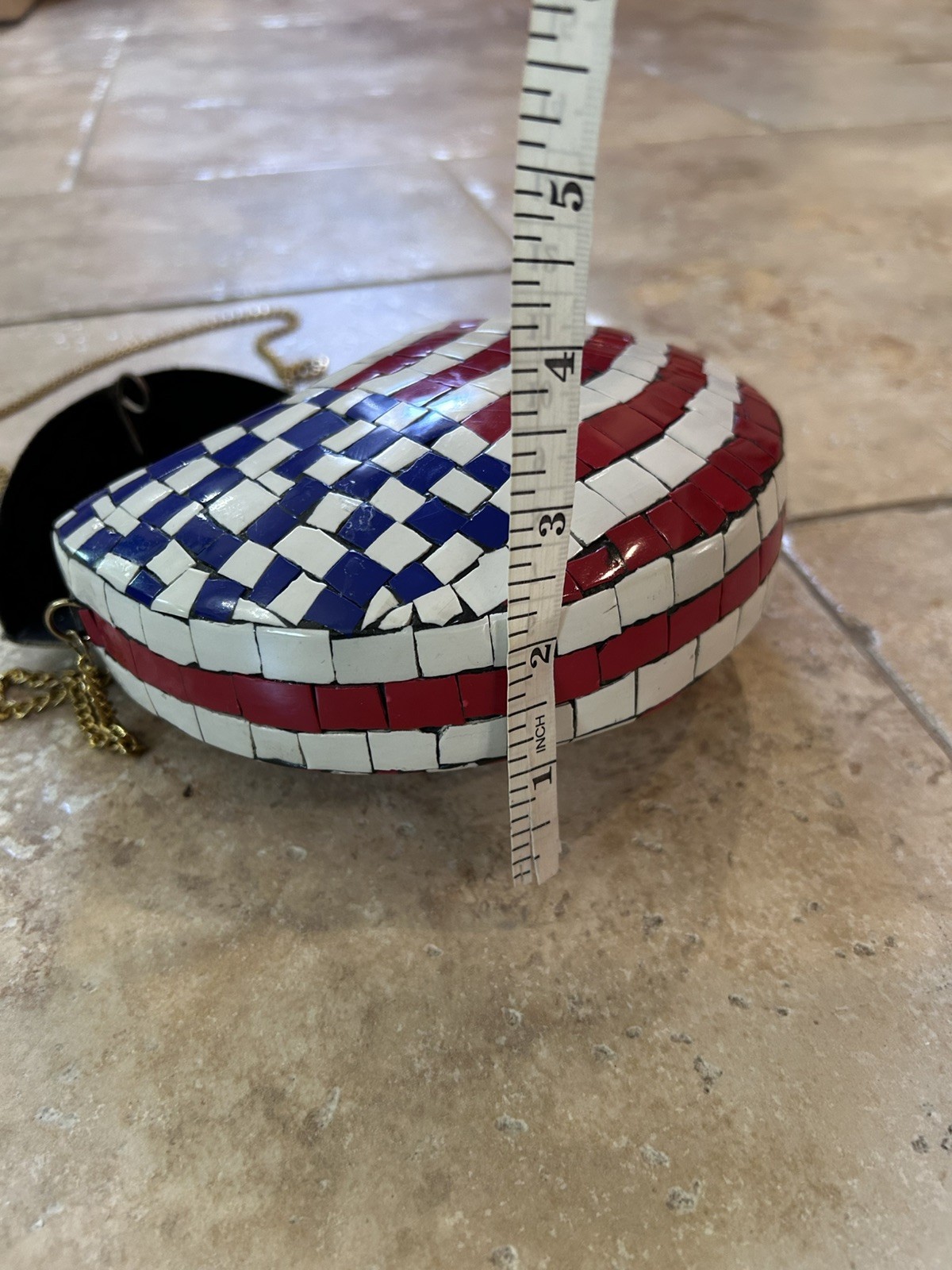 Mosaic Stone Chip Purse on Brass Metal Small American Flag Americana Patriotic