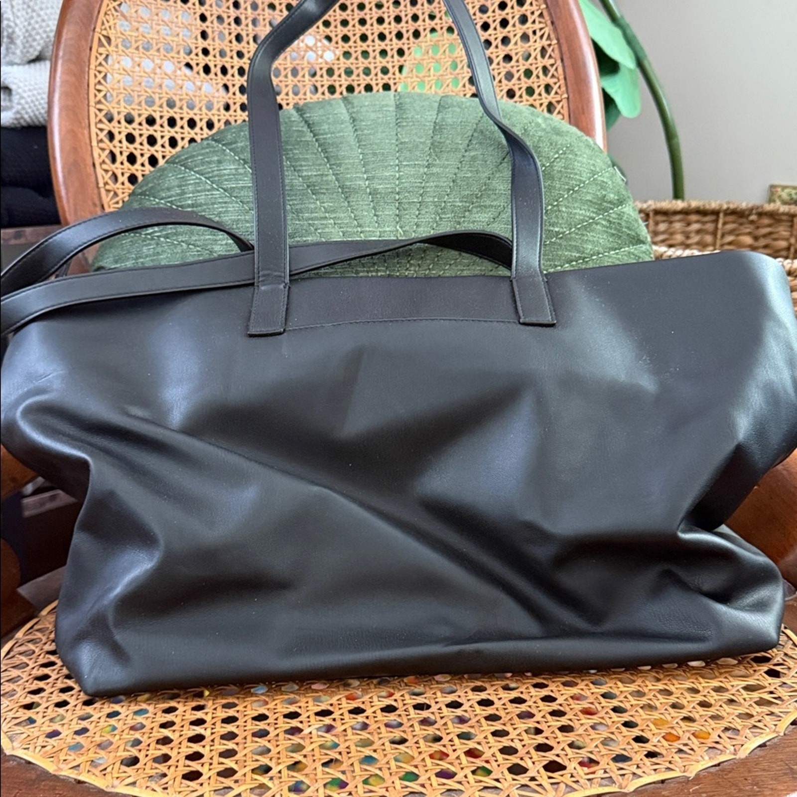 DKNY Tilly Black Stacked Logo Top Zip Faux Leather Shoulder Tote Bag
