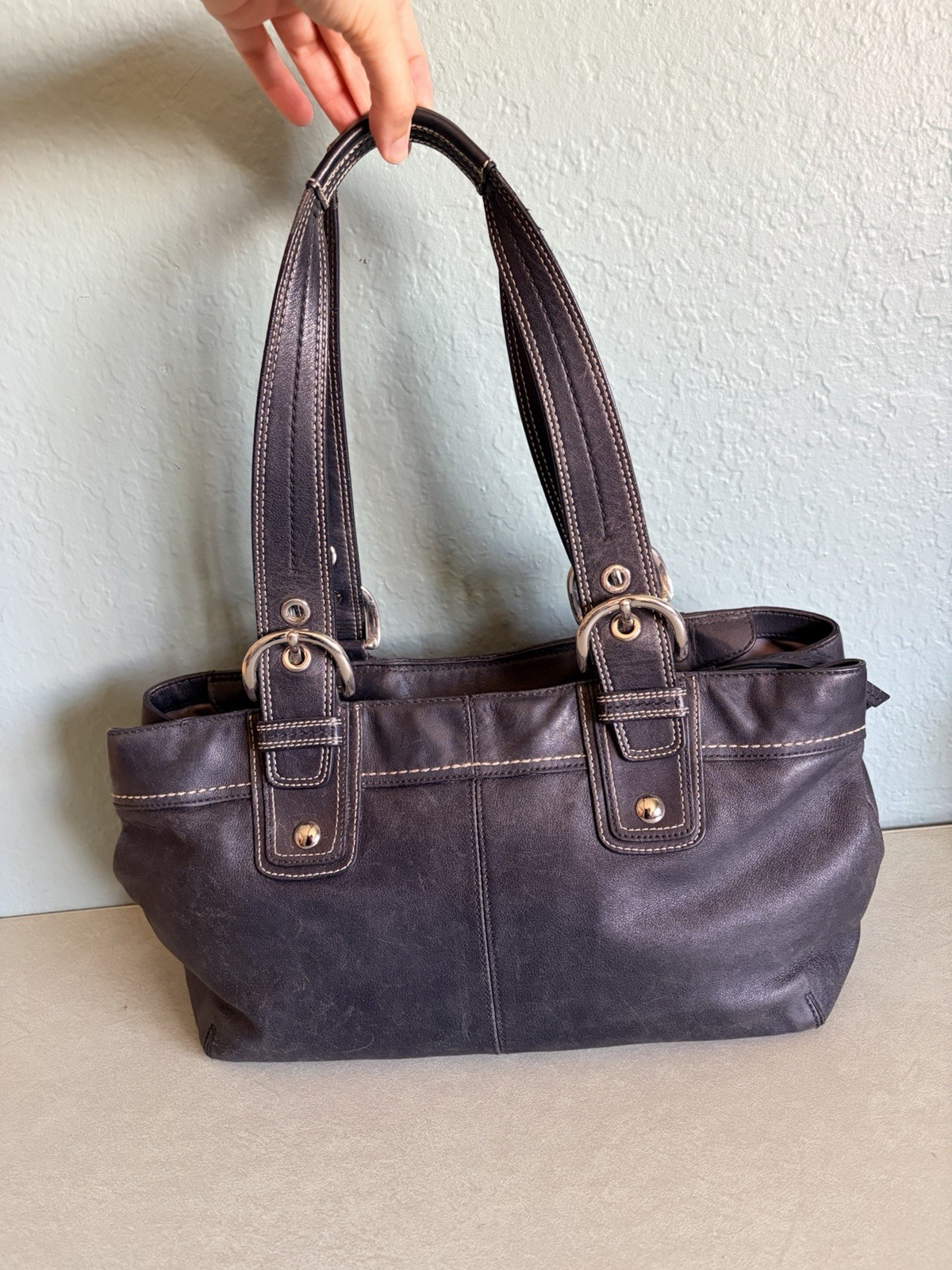 Coach Soho Pleated Leather Black Large Tote Purse Handbag F13732