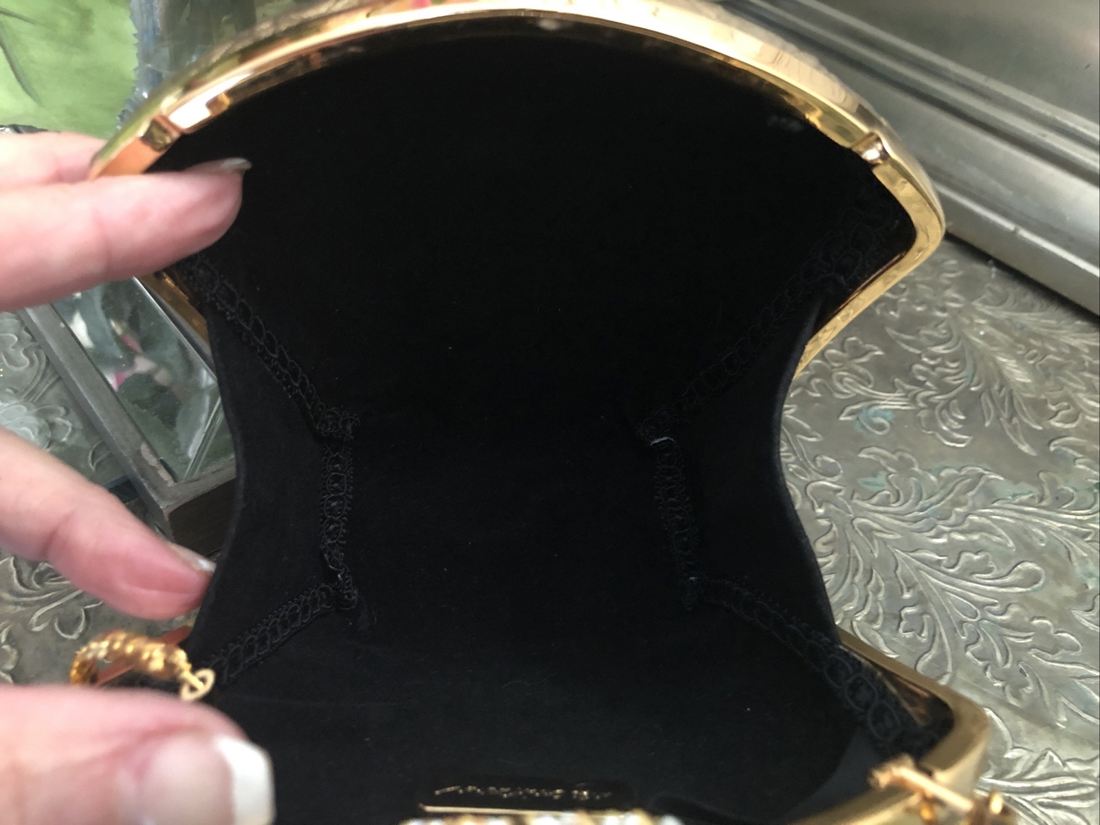 Inge Christopher Luxury Evening Mini Gold Embellished Hard Case Occasional Bag