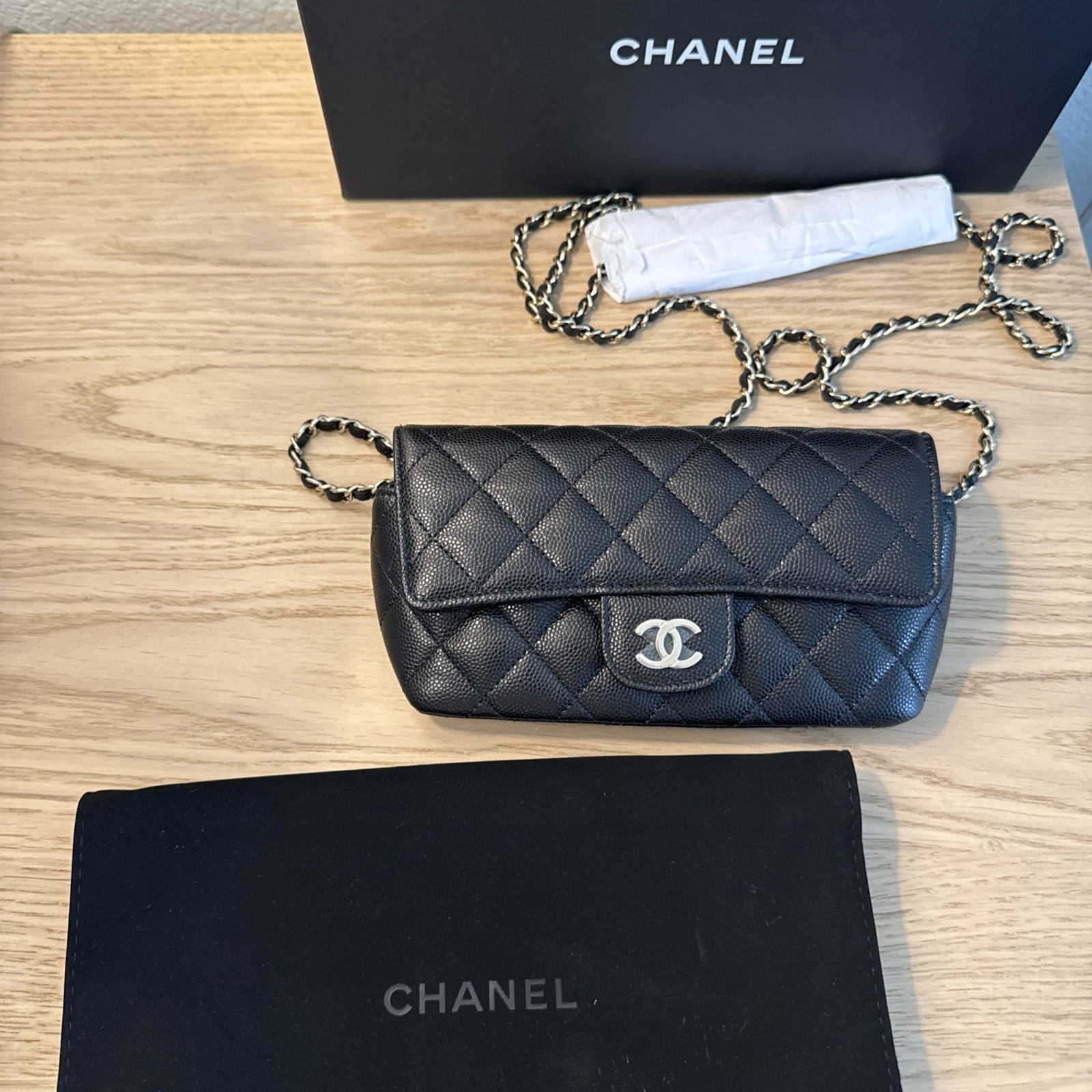 Chanel Classic Sunglasses Case with Chain Quilted Caviar