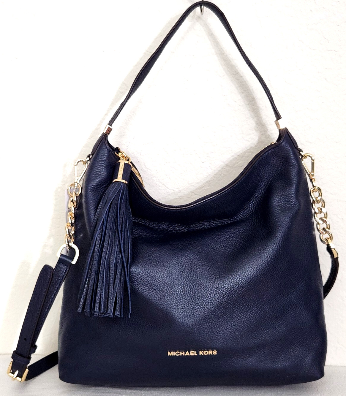 🌞MICHAEL KORS WESTON MIDNIGHT BLUE GOLD LEATHER LARGE TOP ZIP SHOULDER BAG🌺NWT
