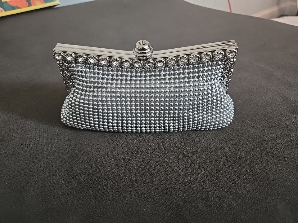NEW Verano Hill Scarlet Rhinestones Clutch w/ Detachable Shoulder Strap-Silver