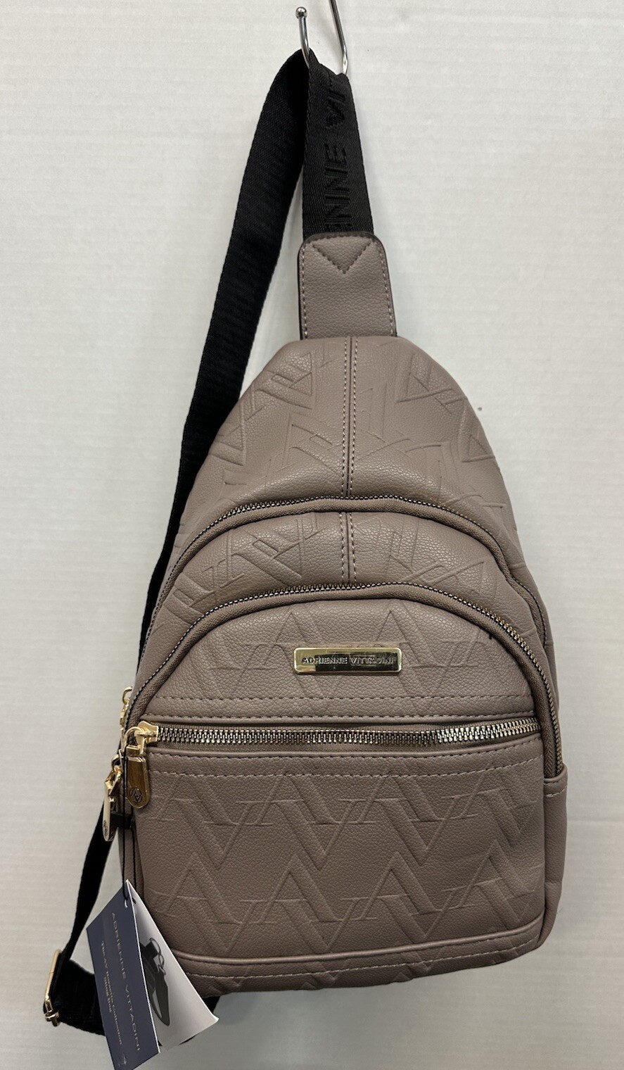 Adrienne Vittadini~Sling Bag~Mushroom~3 Zippers~NWT