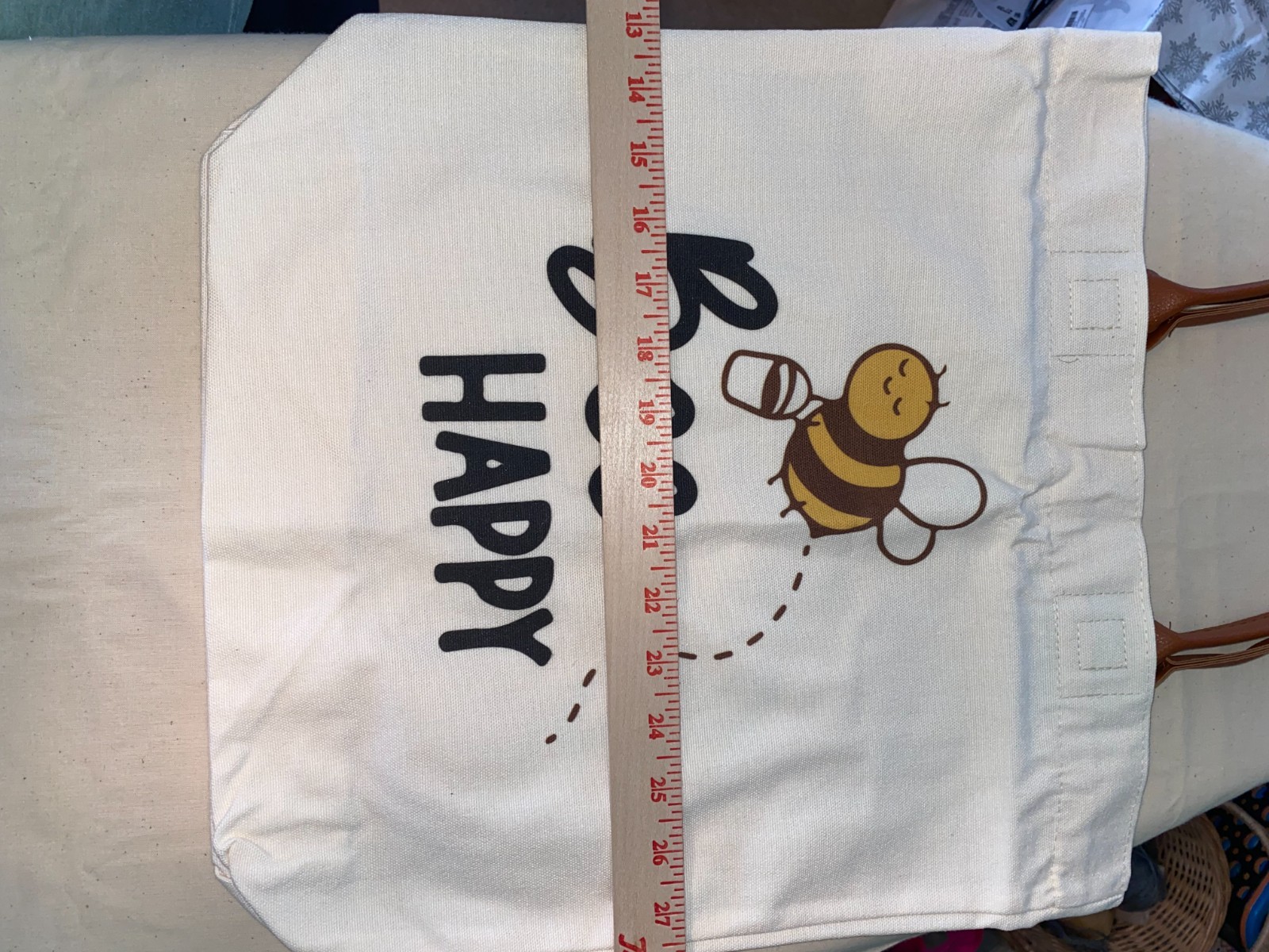 BEE HAPPY Flat Bottom CANVAS TOTE BAG New