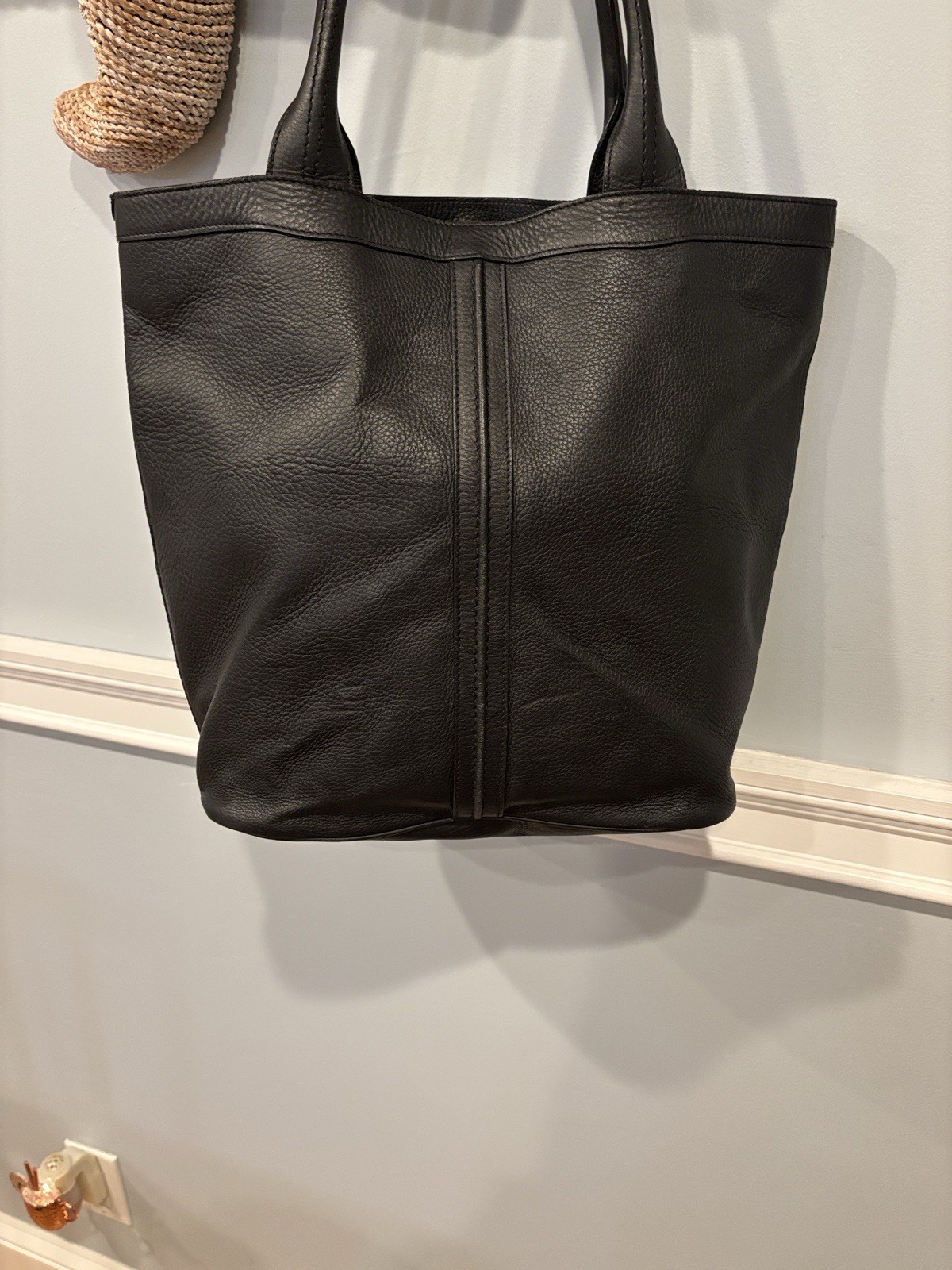 Valextra Black Leather Top Handle Tote Bag Handbag Purse Made In Italy