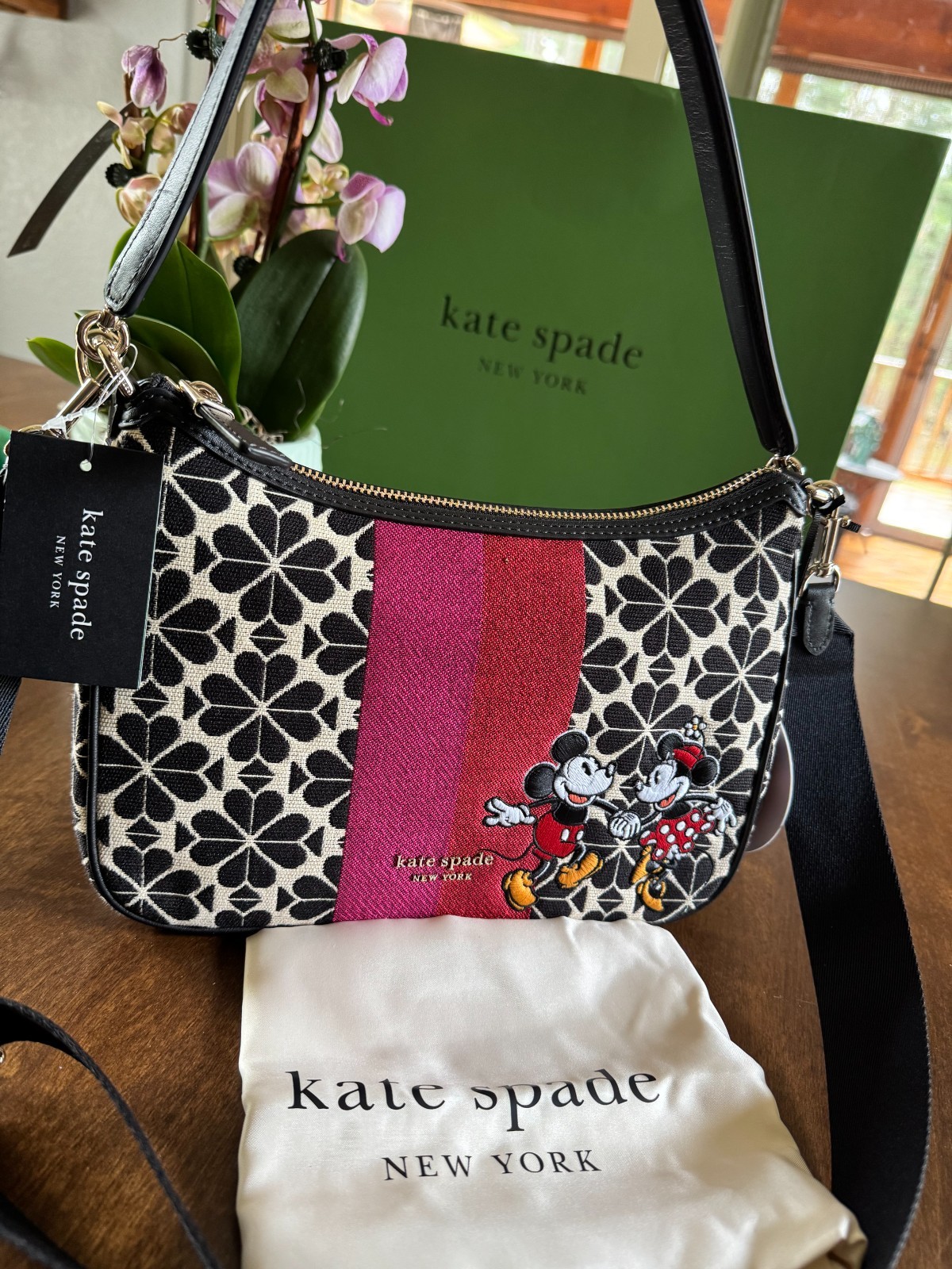 NEW Kate Spade x Disney 100 Mickey Minnie Sam Flower Jacquard Shoulder Crossbody