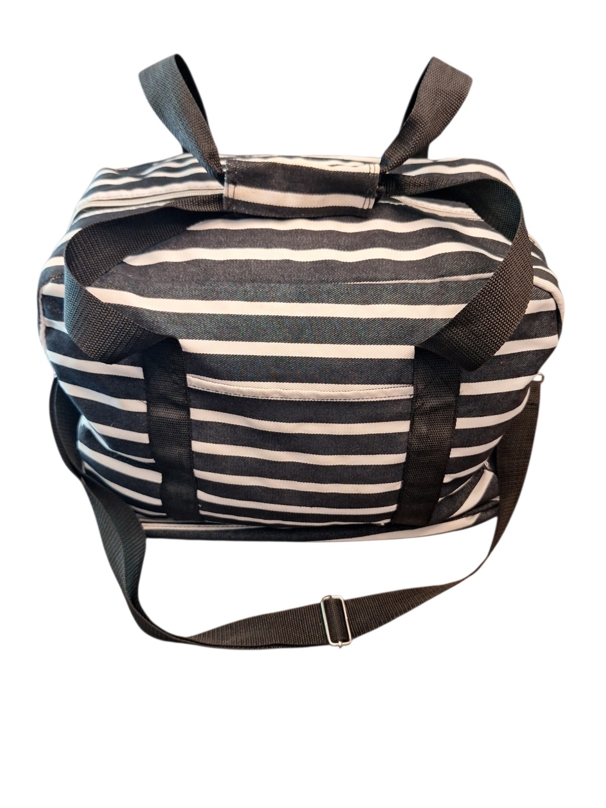 Luggage Tote Cotton Twill 20″x20″ Blk White Stripe Wet Storage Shoulder Strap