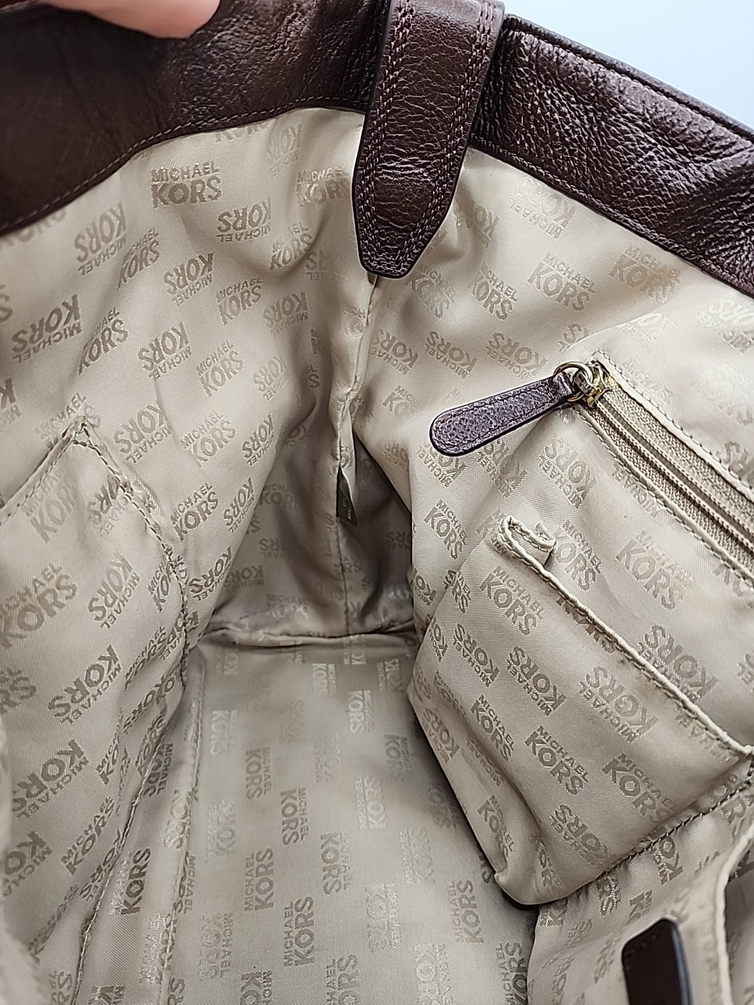 Michael Kors Signature Beige & Brown Harness Large Shoulder Bag
