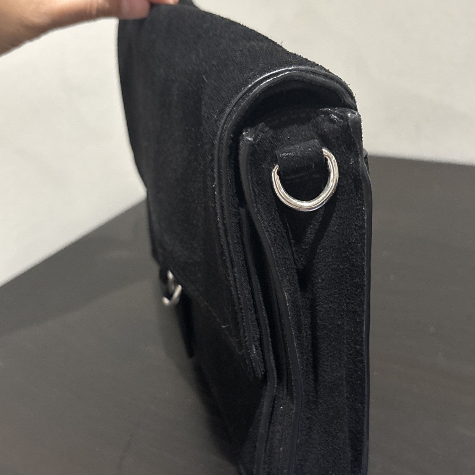 Rebecca Minkoff Black MINI-MAC Rope Strap Leather Suede Signature Crossbody Bag