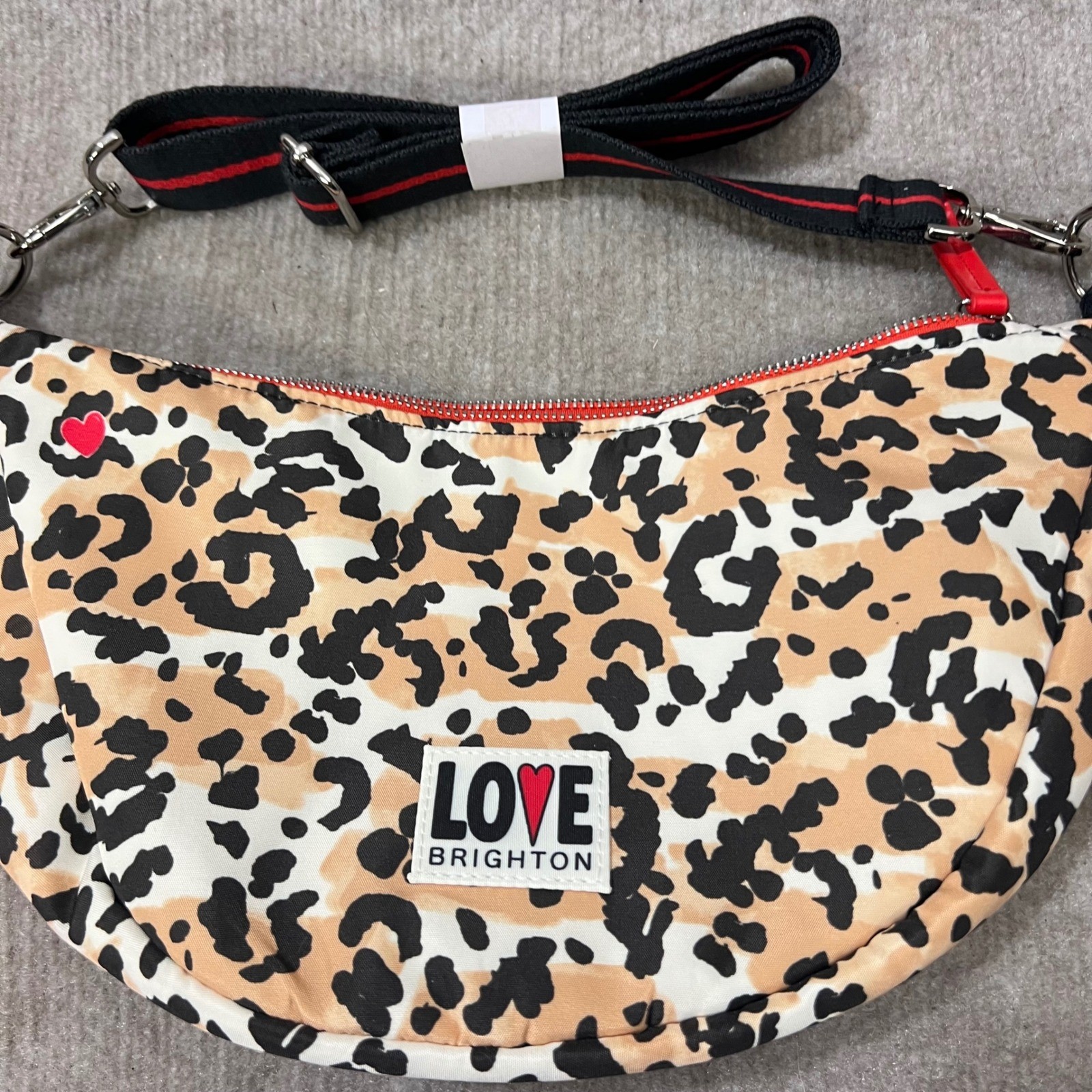 Brighton Spotted Love Swing Bag Leopard Print Red Heart Adjustable Strap
