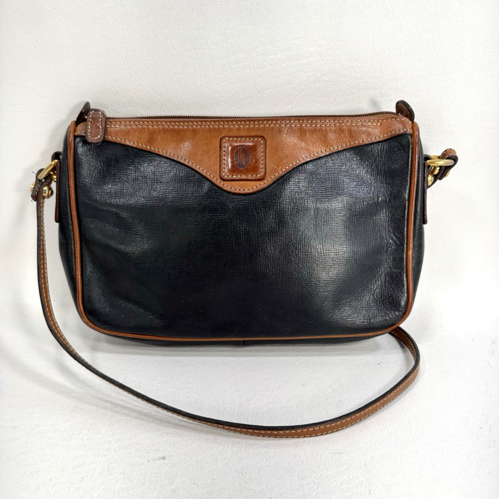Vintage Hartmann Two-Toned Black Brown Leather Crossbody Purse