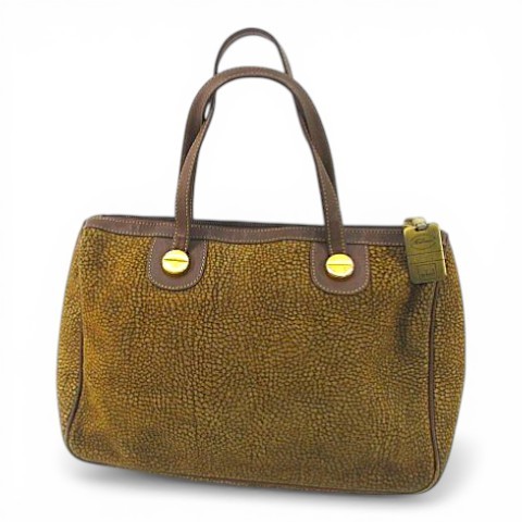 Borbonese Brown Suede Tote Bag Women’s Leather Vintage, 7.5×10.6in, B Condition