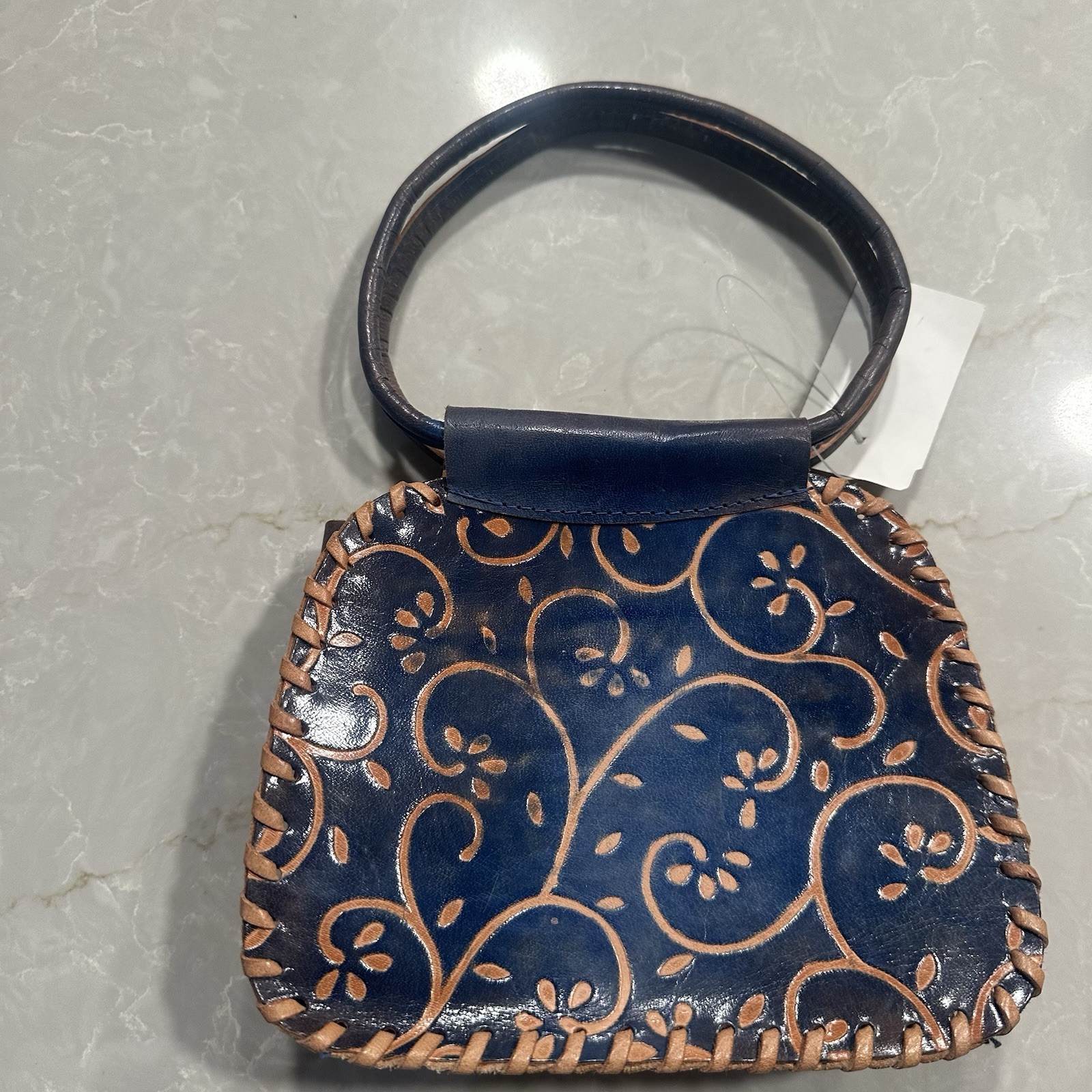 Artisan Navy Handstitched Leather Handbag Made in India