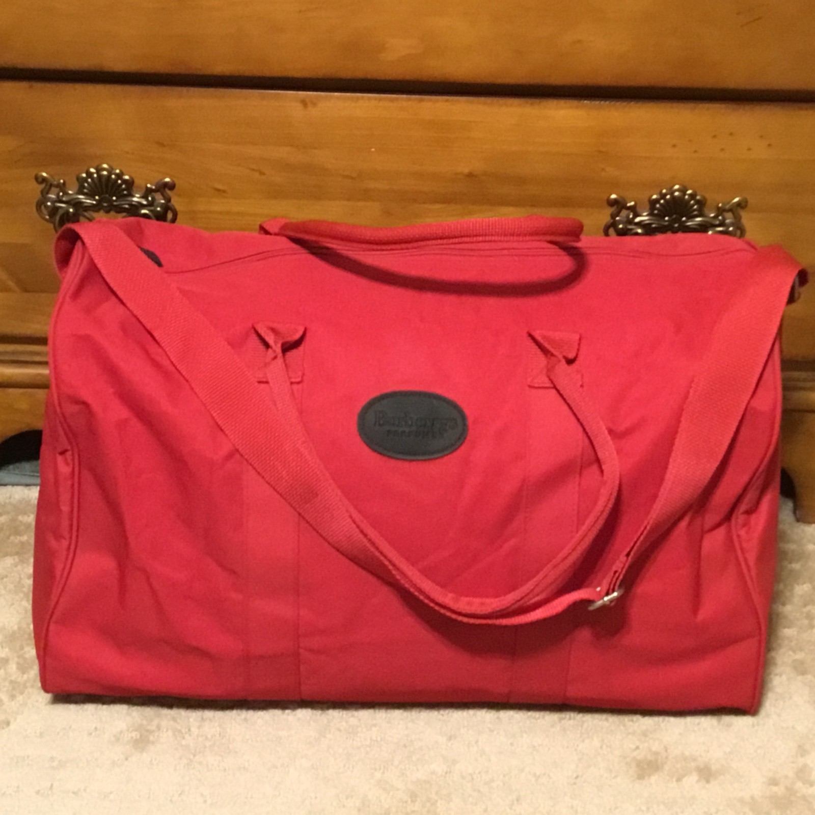 BURBERRY Fragrances Lrg Red Canvas Weekender Satchel Bag Shoulder 20x12x9.5